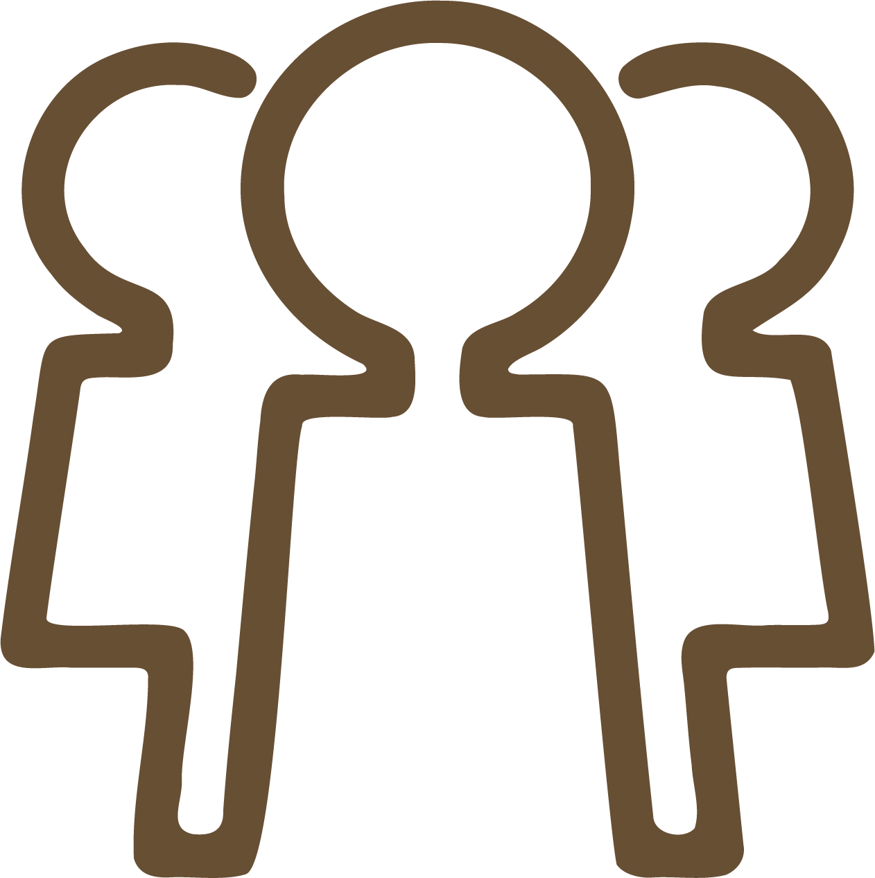 Outline of three human figures standing side by side.