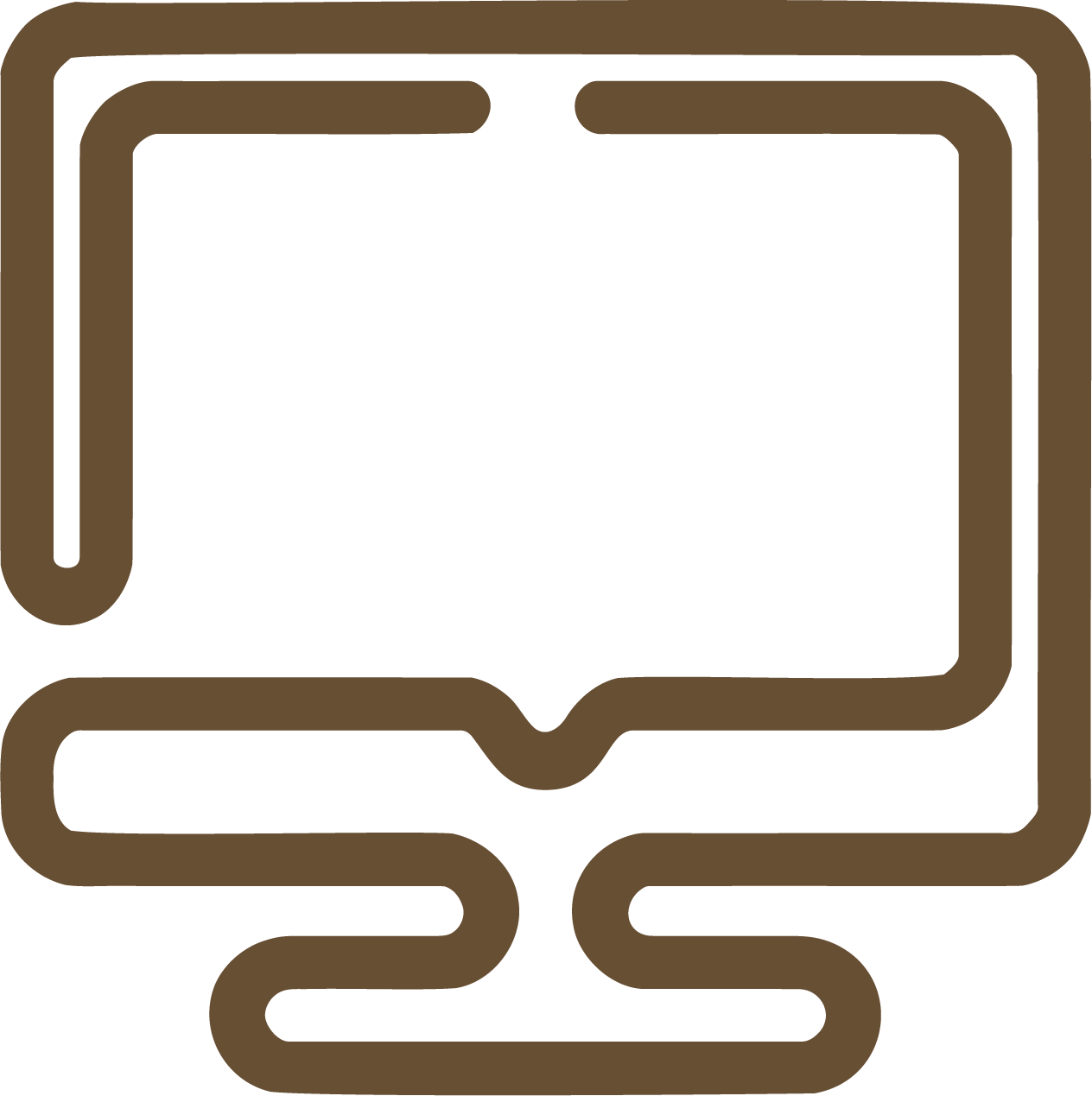 Icon of a computer monitor in a brown outline.