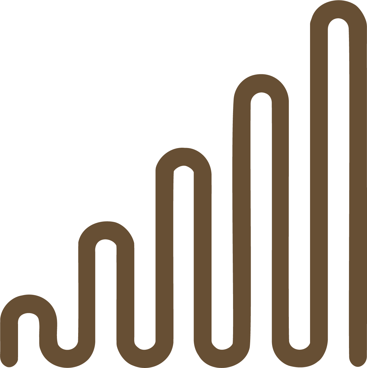 A stylized brown line graph on a black background with a zigzag pattern showing increasing data points.