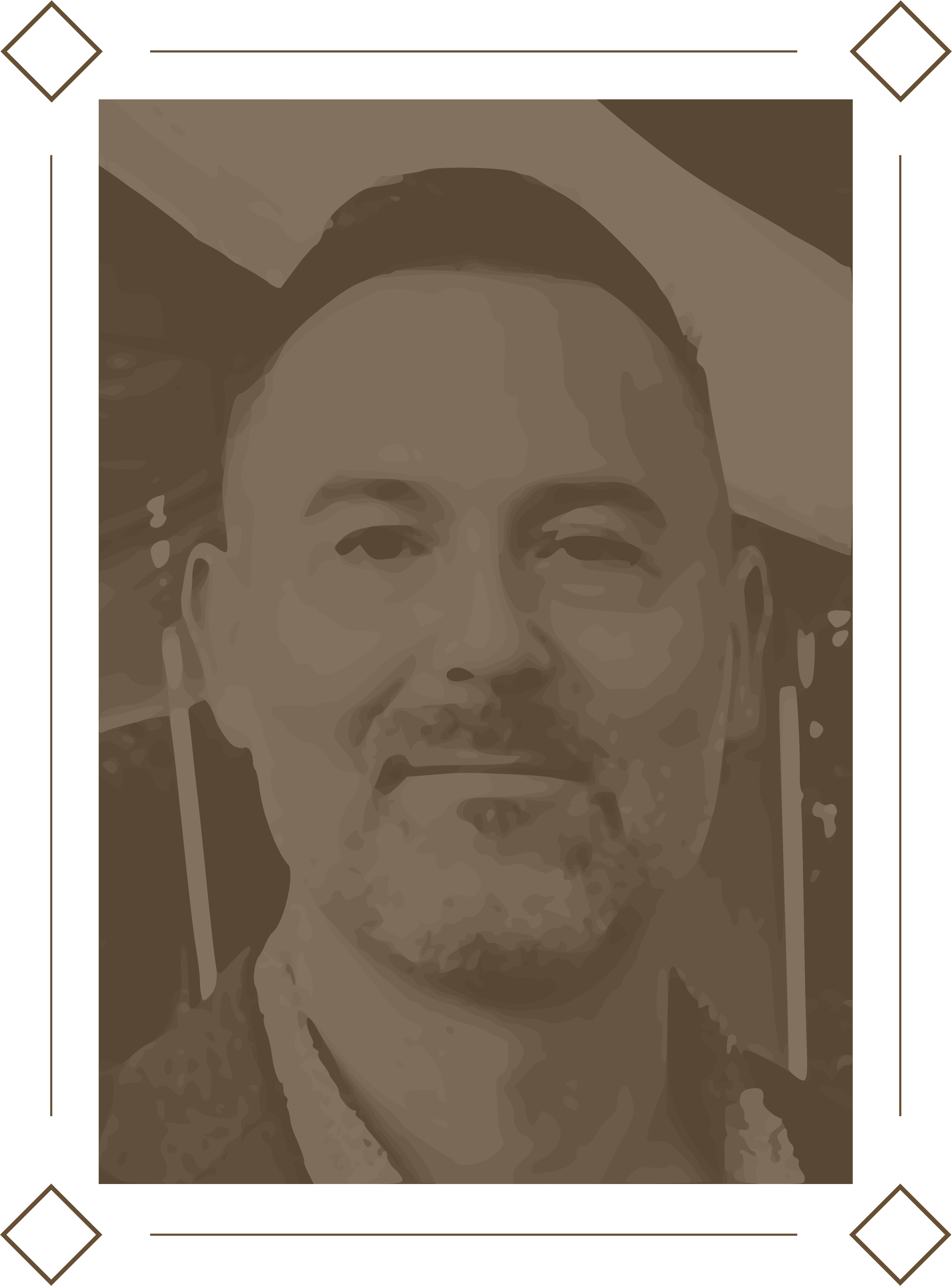 A sepia-toned portrait of a smiling man with short hair and facial hair; Chris Knopping