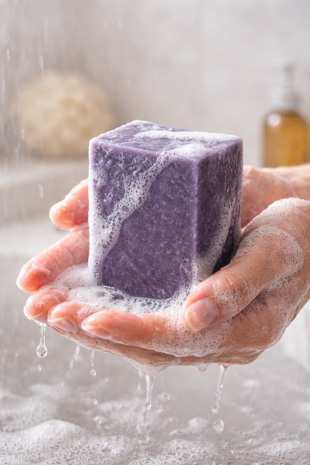 Lavender soap and frothy hands.png