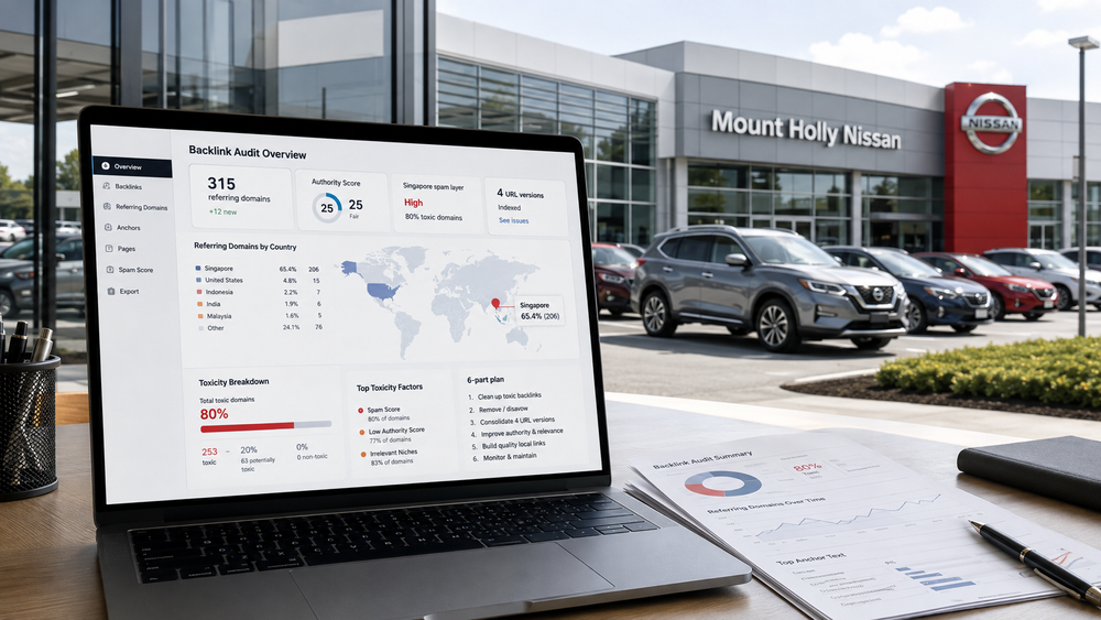 Backlink profile audit of Mount Holly Nissan