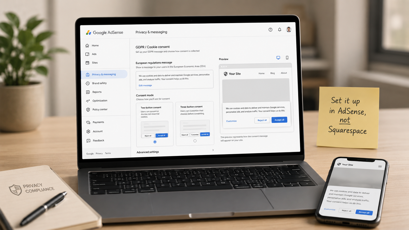 Where Do You Actually Set Up the AdSense Cookie Consent Banner? A For-Dummies Walkthrough (Squarespace Edition)