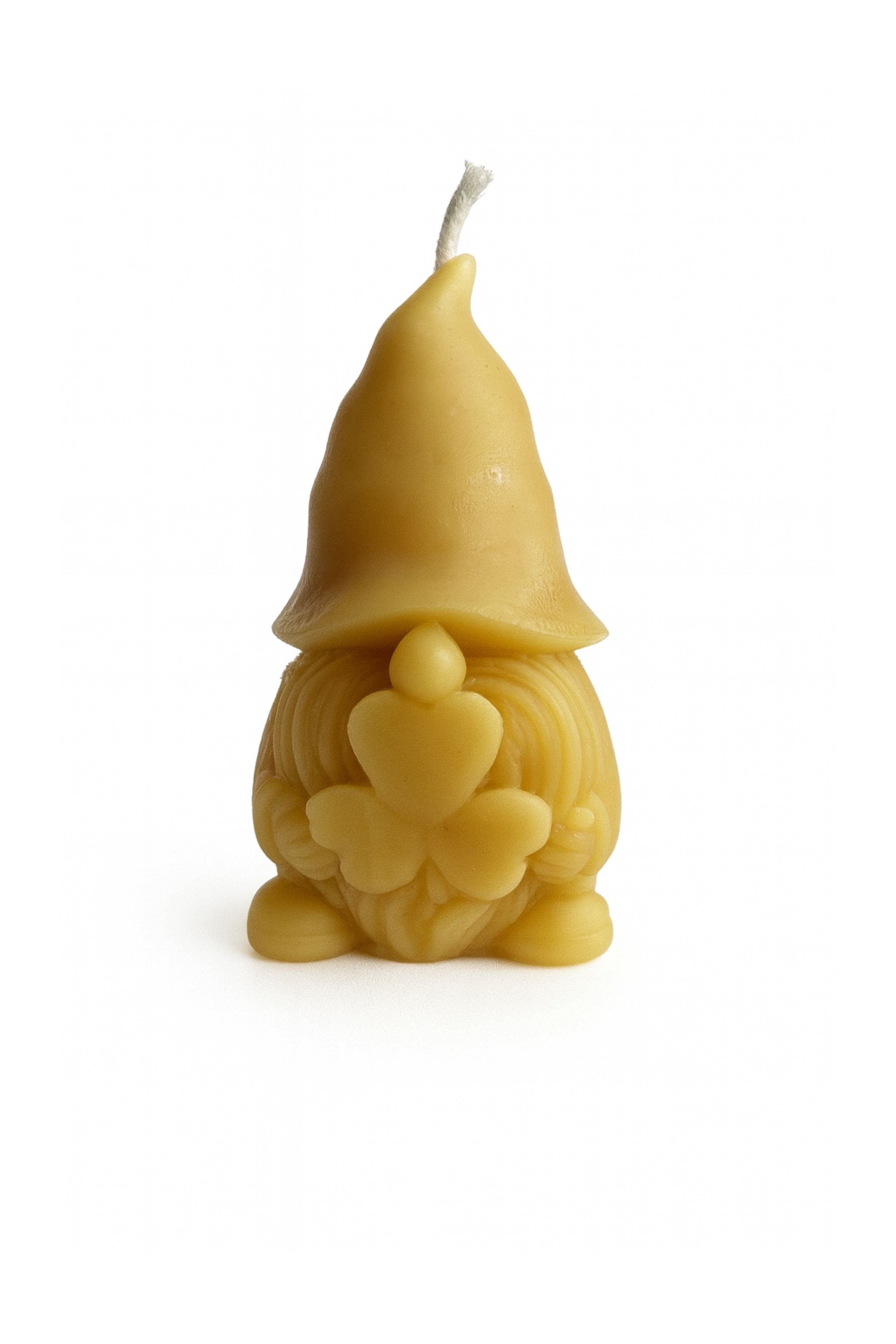 Gnome Beeswax Candle carrying a Shamrock