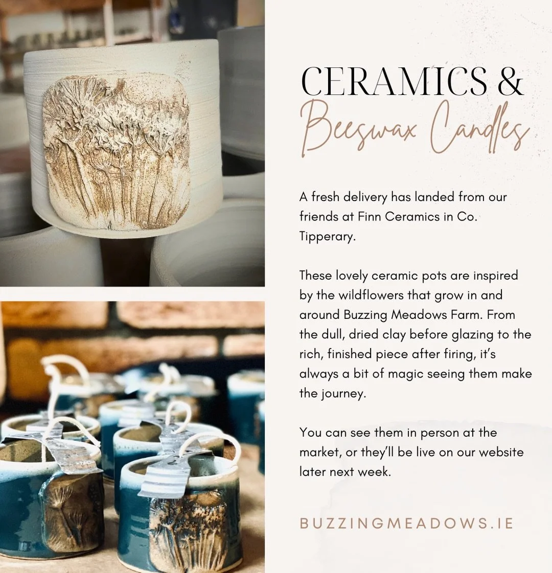 We&rsquo;ve had a fresh delivery of ceramic pots arrive from our friends at Finn Ceramics in Co. Tipperary, and they&rsquo;re every bit as special as we hoped. Each piece is inspired by the wildflowers that grow in and around Buzzing Meadows Farm, wi