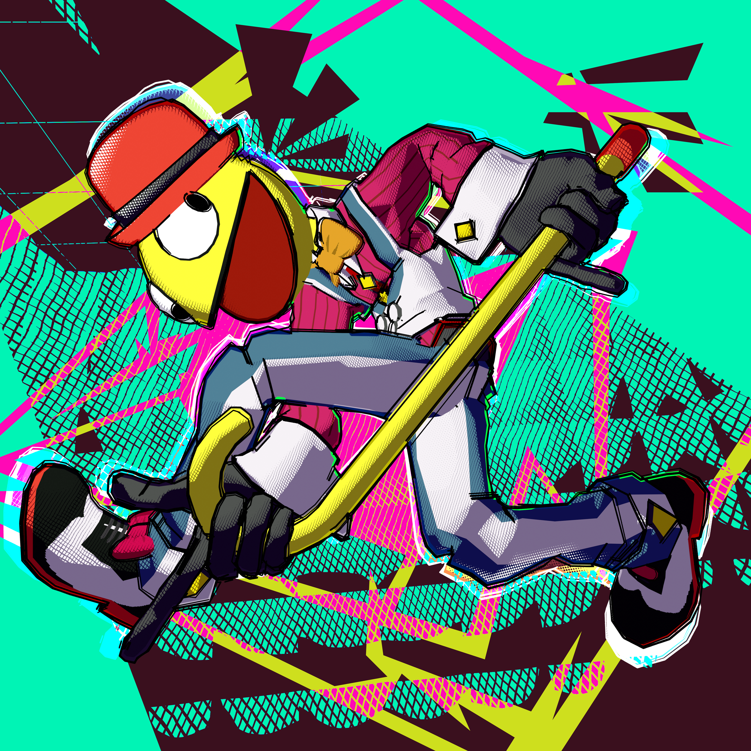 A render showing the character Candyman from Lethal League in the pose from the Sonic Adventure box art.