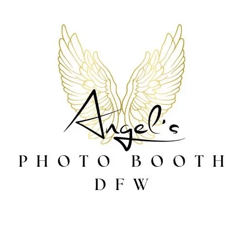 Angel’s Photo Booth DFW logo featuring gold angel wings and elegant script branding