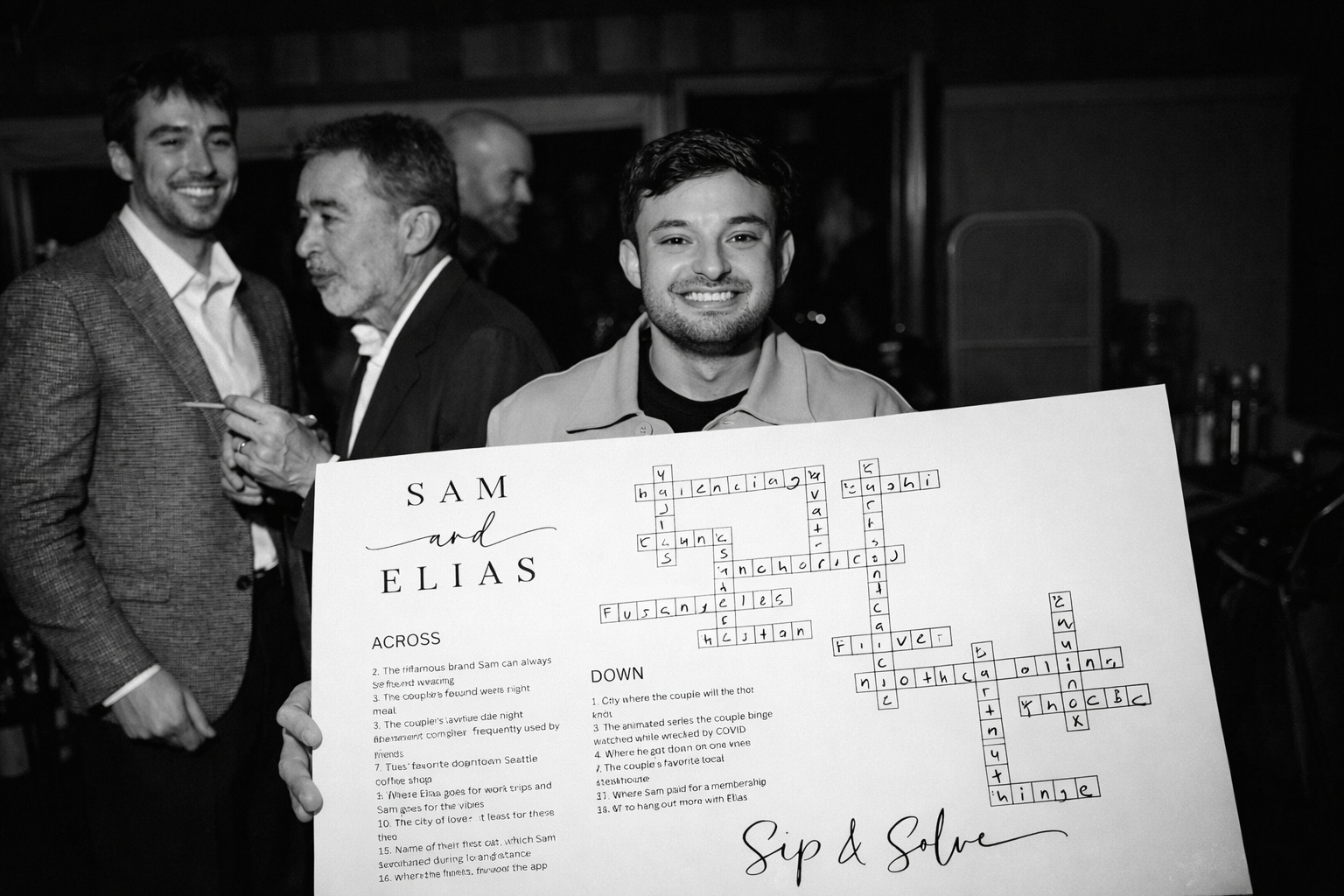 Washingnton state engagement party completed crossword puzzle