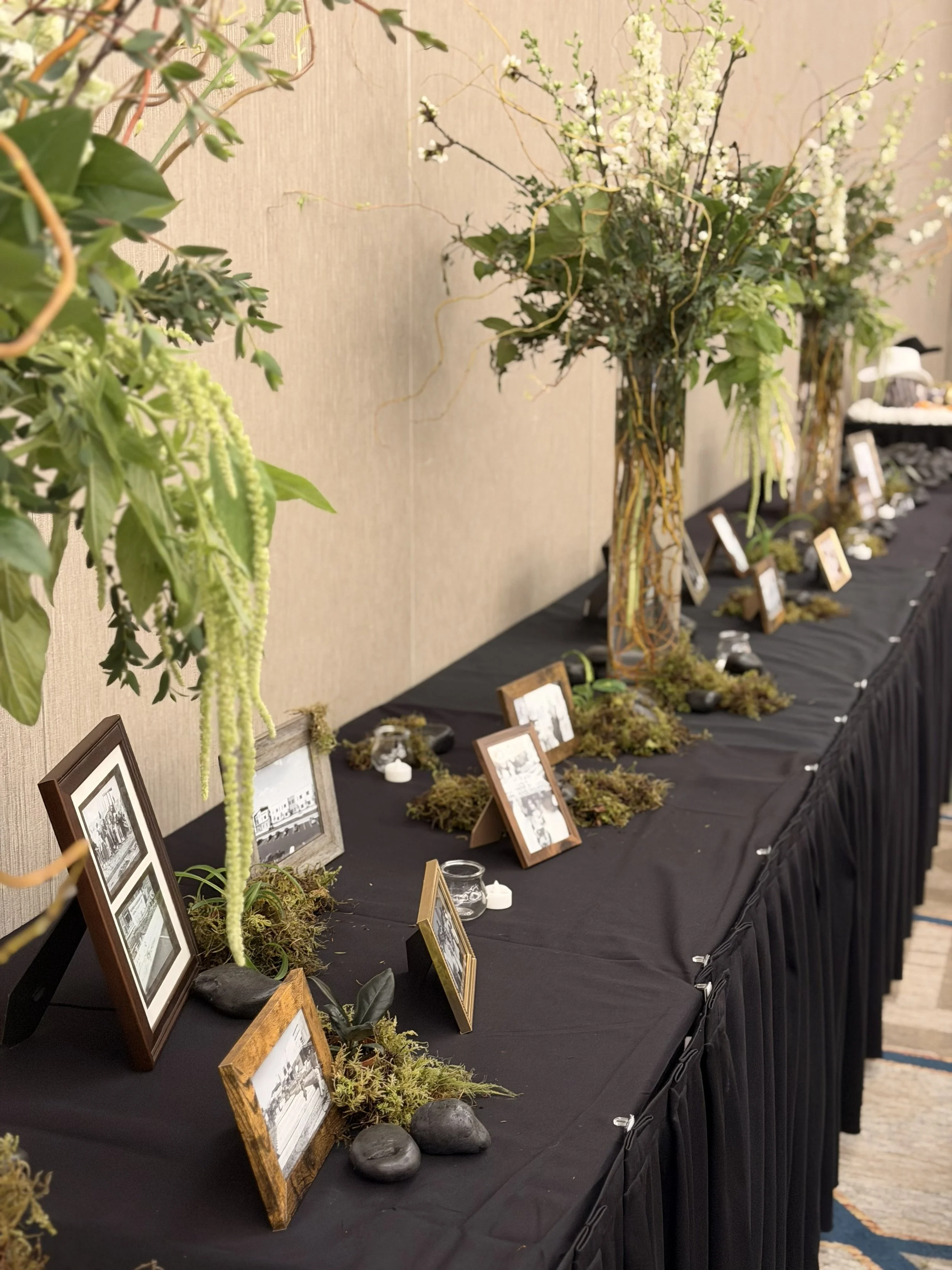 Earthy natural floral and historical table display