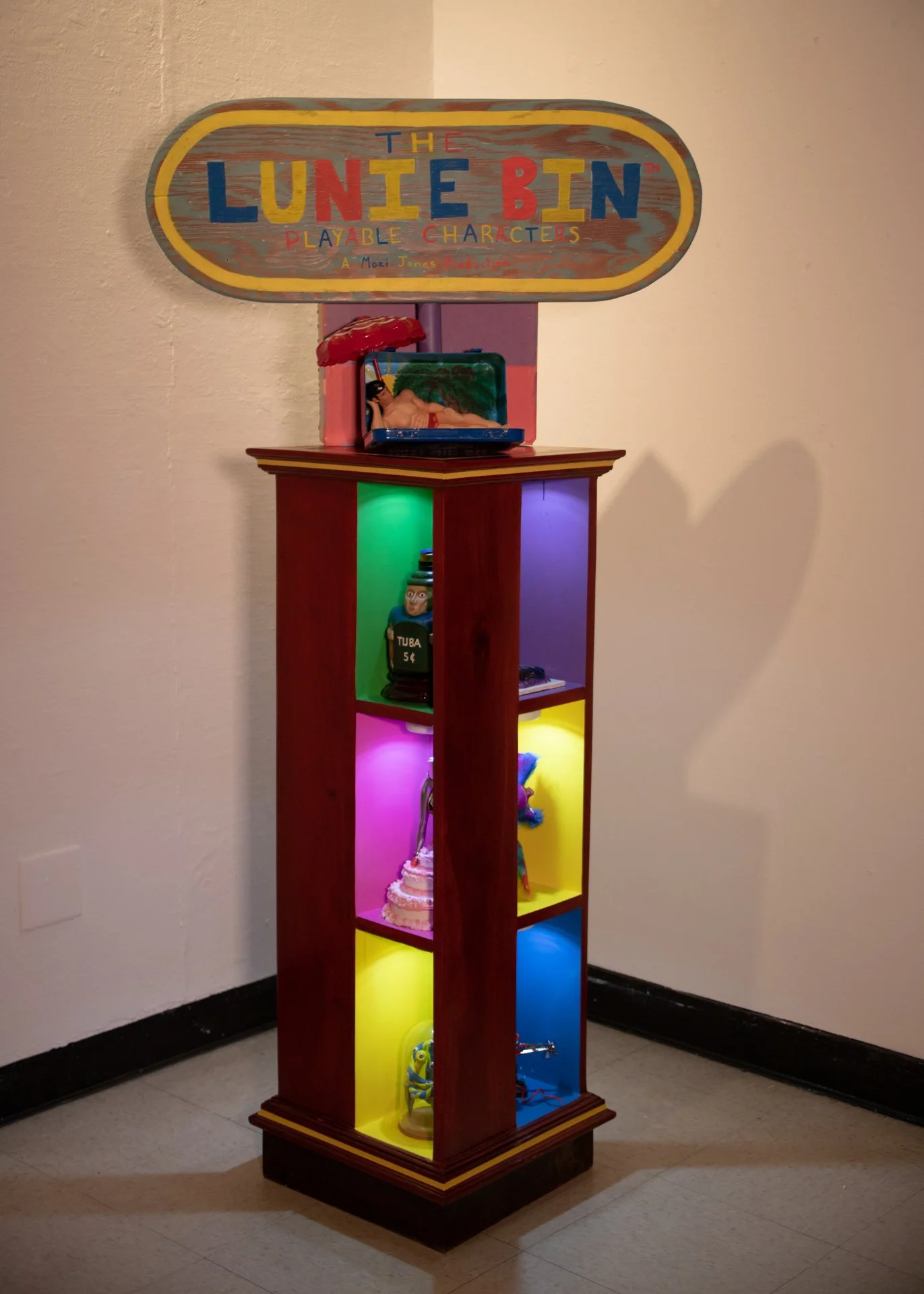 "The Lunie Bin Playable Characters"
(Found object assemblage)