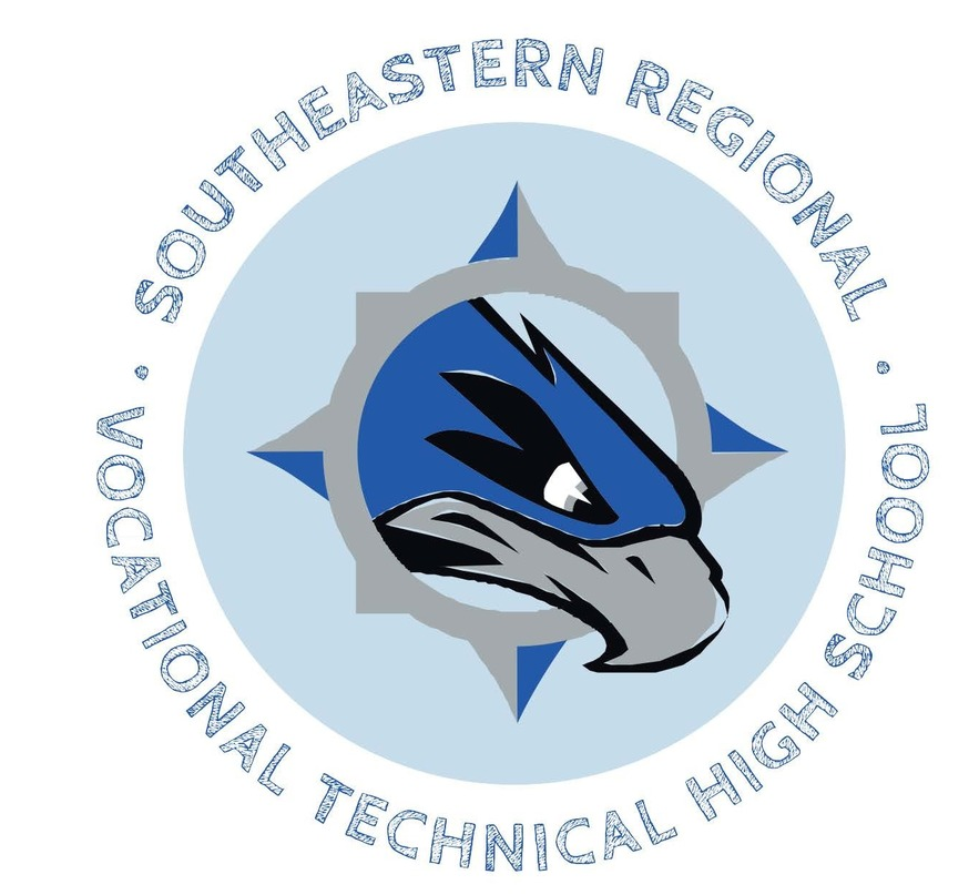 Logo of Southeastern Regional Vocational Technical High School featuring a stylized hawk's head inside a compass rose with the school's name encircling it.