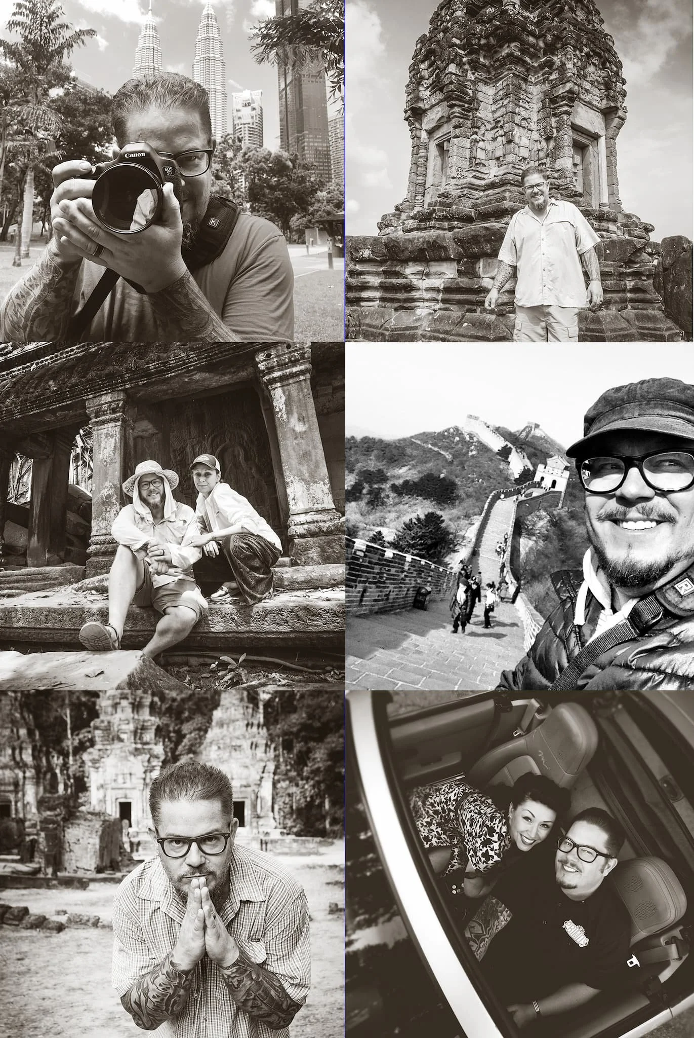 Collage of Jeremiah Andrews, San Antonio Texas premier wedding photographer, documenting his world travels and destination wedding scouting trips