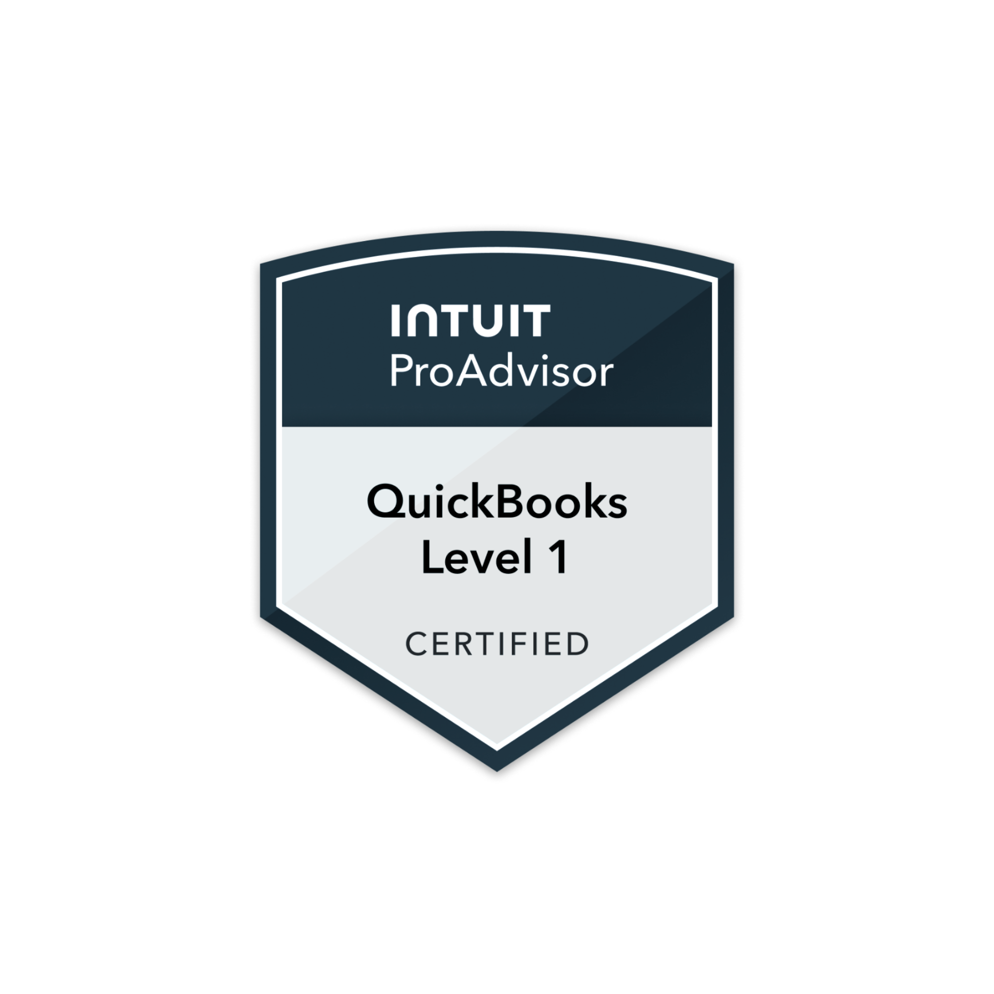 Badge certificate for QuickBooks Level 1 certification from Intuit ProAdvisor.