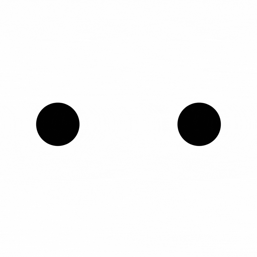 Two black dots on a white background, positioned horizontally.