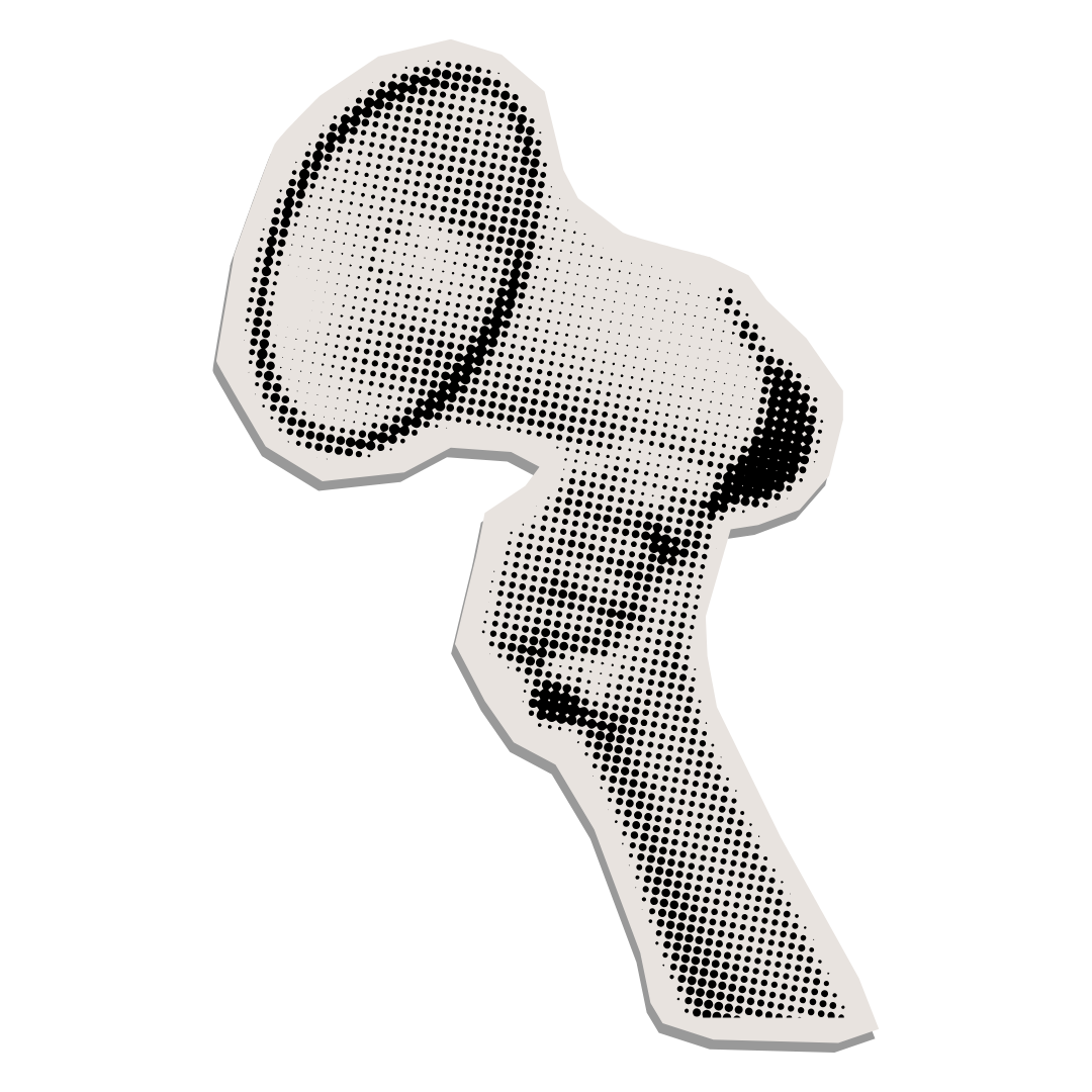 Black and white halftone illustration of a handheld magnifying glass.