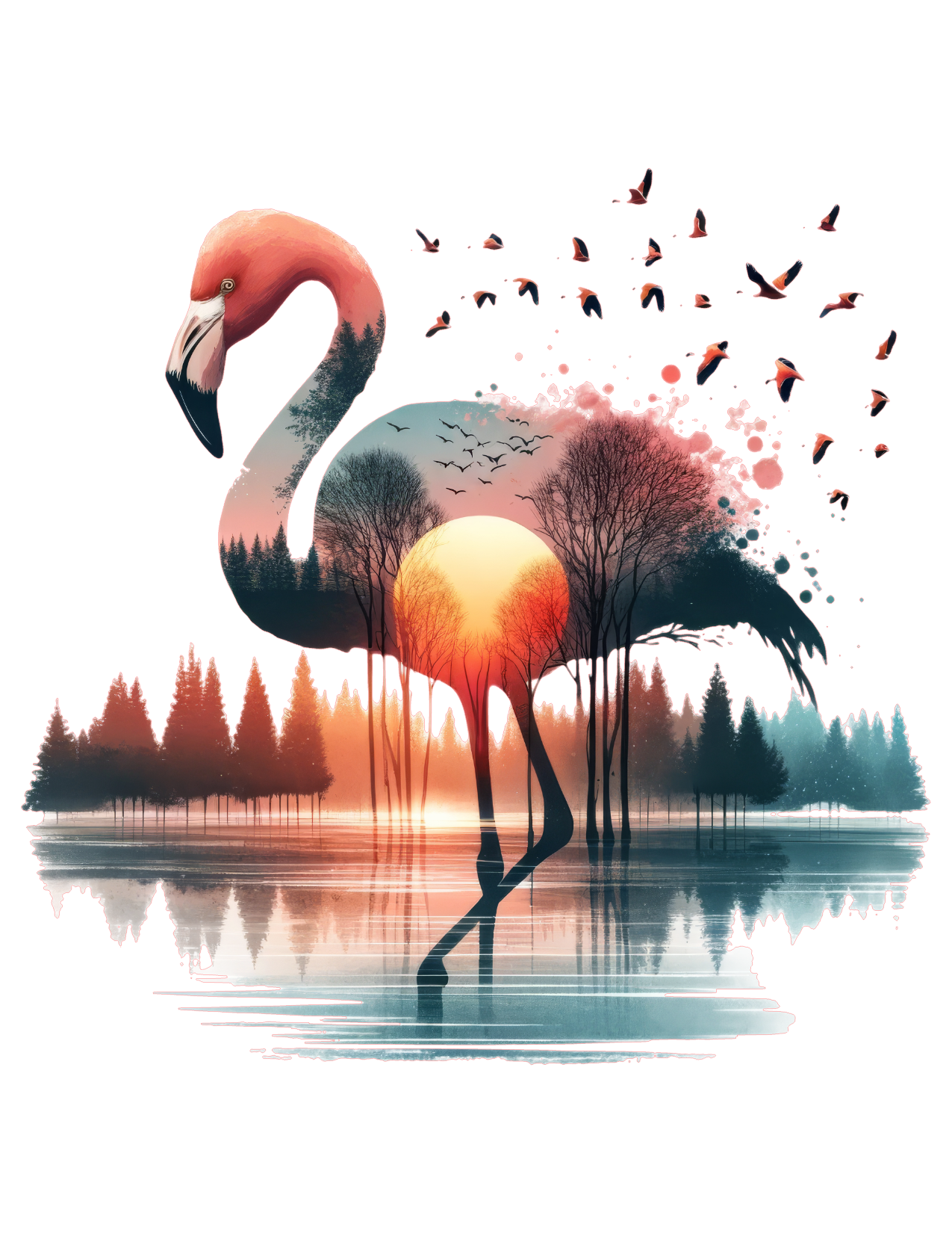 Custom Double Exposure Flamingo Graphic Tee