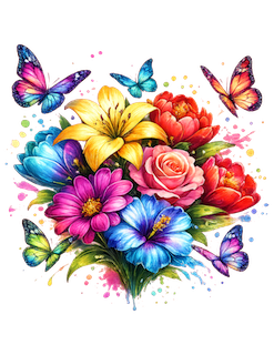 Custom Vibrant Flower with Butterflies Graphic Tees