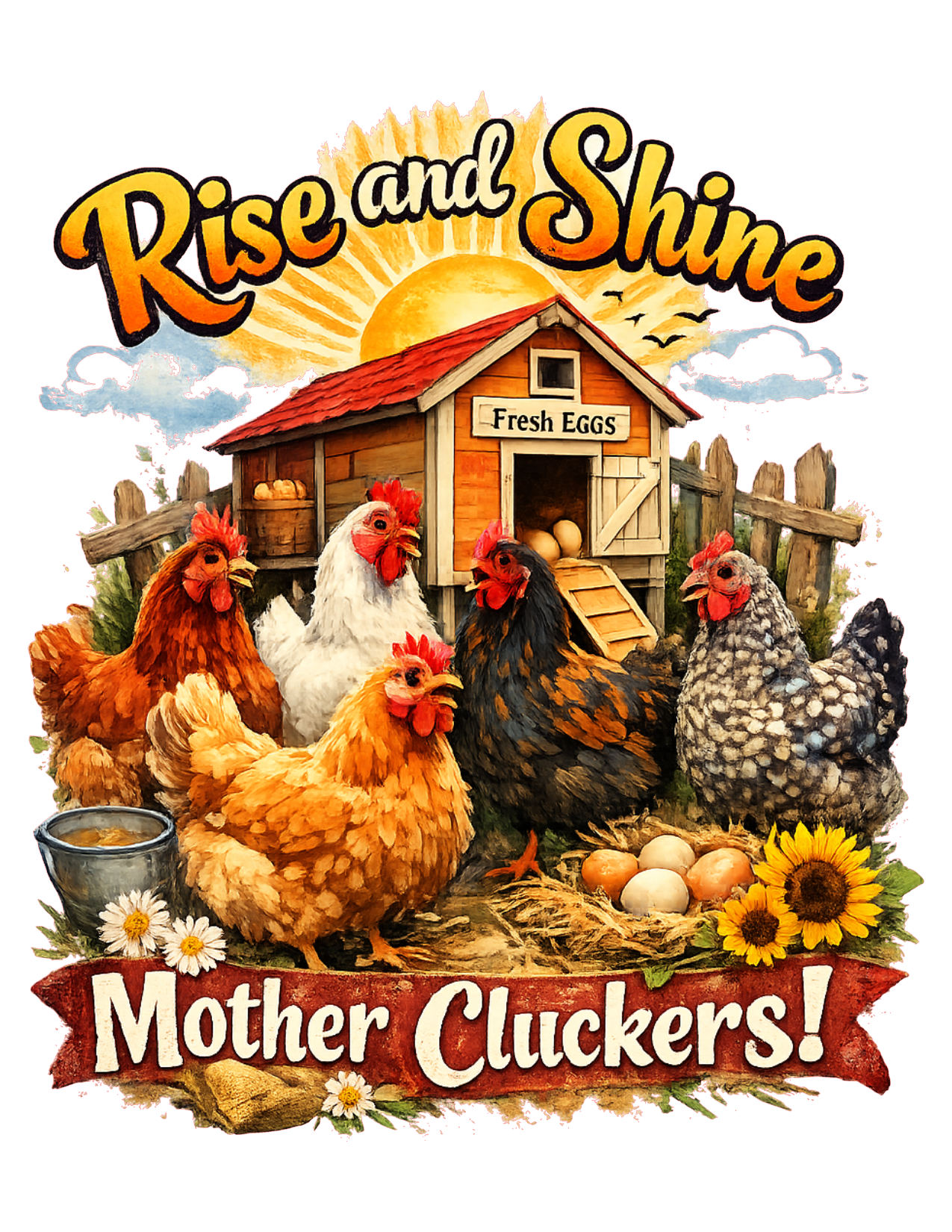 Custom 'Rise and Shine Mother Cluckers' Graphic Tee