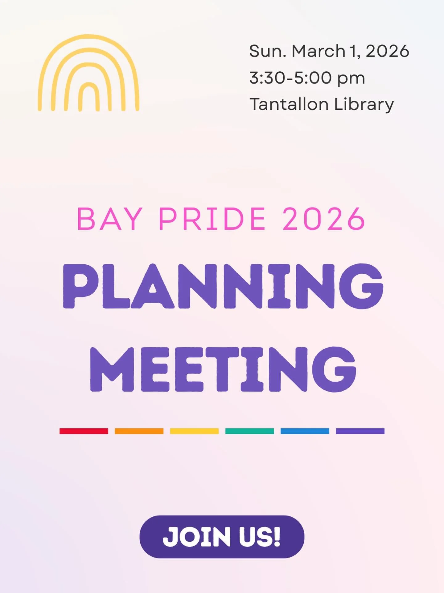 🌈 We will be meeting at the Tantallon Public Library programming room on Sun. March 1st at 3:30pm for our first meeting to organize the 2026 Bay Pride festival. Snacks will be provided. Anyone interested in getting involved is welcome to join!

DM u