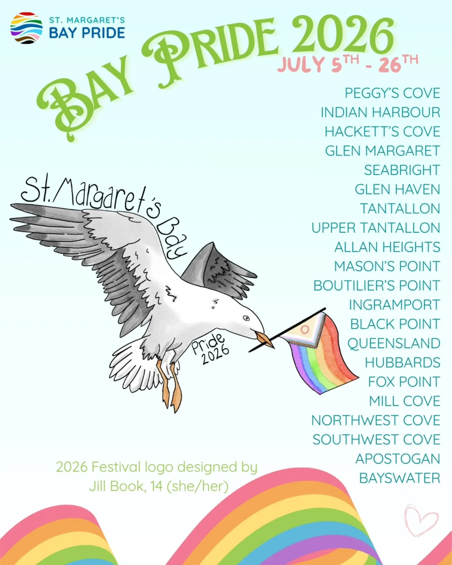 ✨️ Get Ready, say hello to the Bay Pride 2026 festival logo! ✨️
.
🌈 It's nearly time! Bay Pride will kick off July 5th, continuing until July 26th, and today's spotlight is on our Youth Logo Design Winner! 🎉
.
Frank the Seagull was designed by Jill