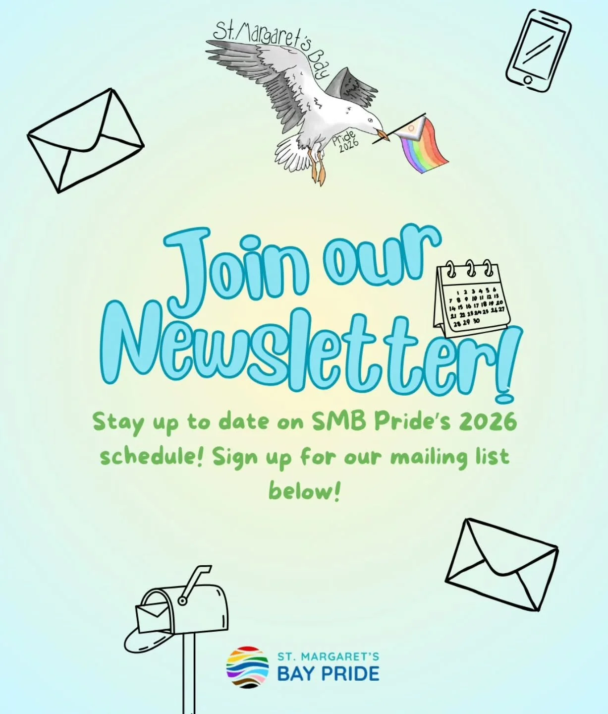 📣 ATTENTION, ATTENTION! ✨️
.
If you want to stay up to date with all of the St. Margaret&rsquo;s Bay Pride happenings this summer, join our mailing list!
.
Sign up here: https://tr.ee/2fuYa200MF or follow the link in our bio so you never miss a chan