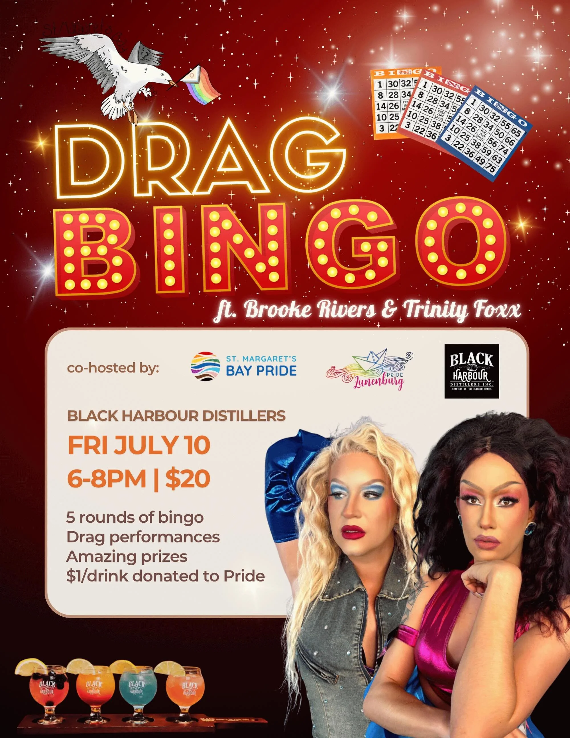 Get ready for a night of glitter, laughter, and fierce competition at Drag Bingo with Brooke Rivers and Trinity Foxx! 🌈✨ @thebrookerivers @thetrinityfoxx 

Join us for outrageous performances, fabulous prizes, and bingo calls served with extra sass.