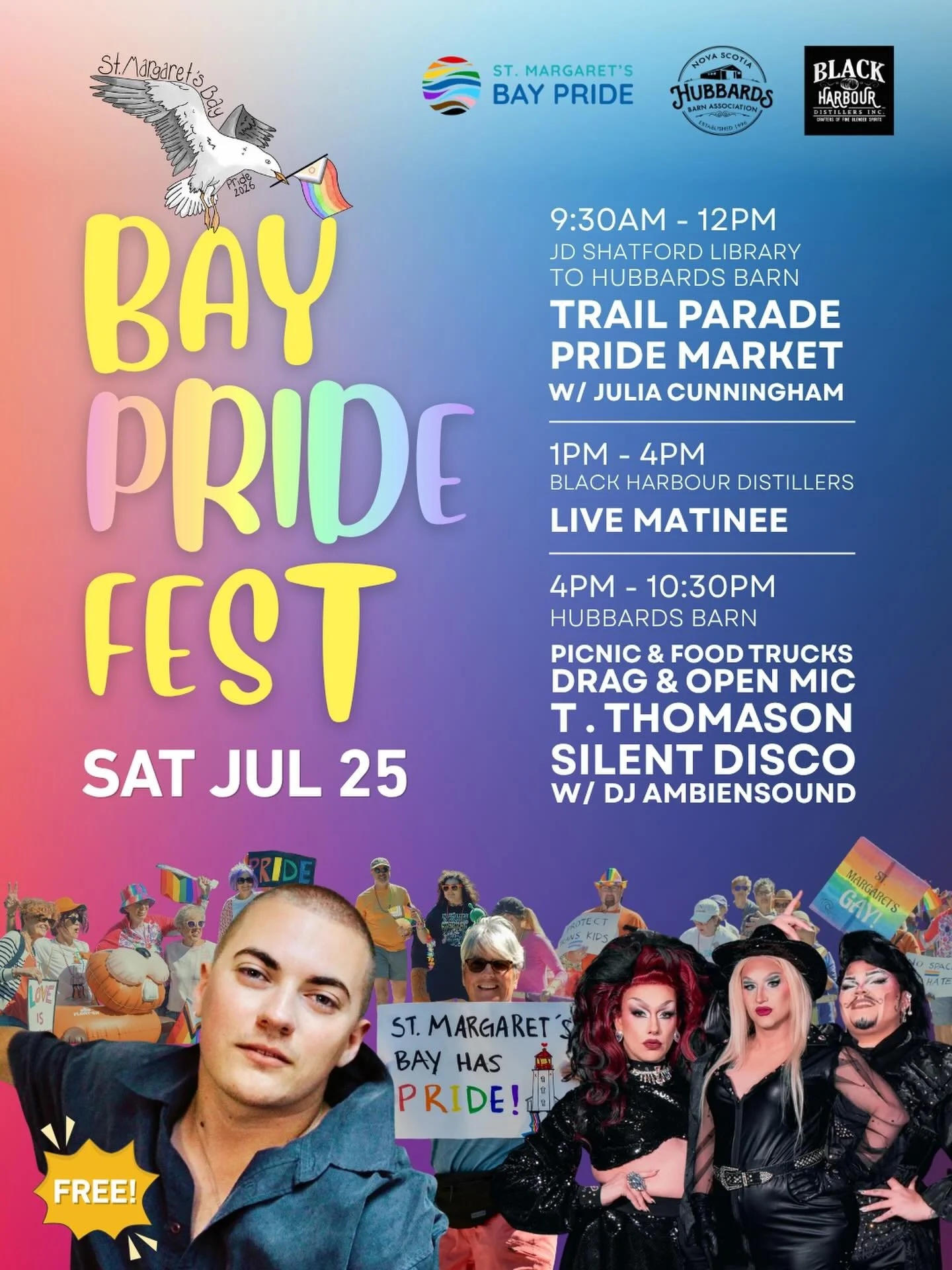 Get ready to march, dance, and party the night away at Bay Pride Fest on Sat. July 25th at the Hubbards Barn! 🌈 Featuring special guest, the sweet baby himself, T. Thomason!!! @swtbbt

This is a full-day event to celebrate Pride, visibility, love, a