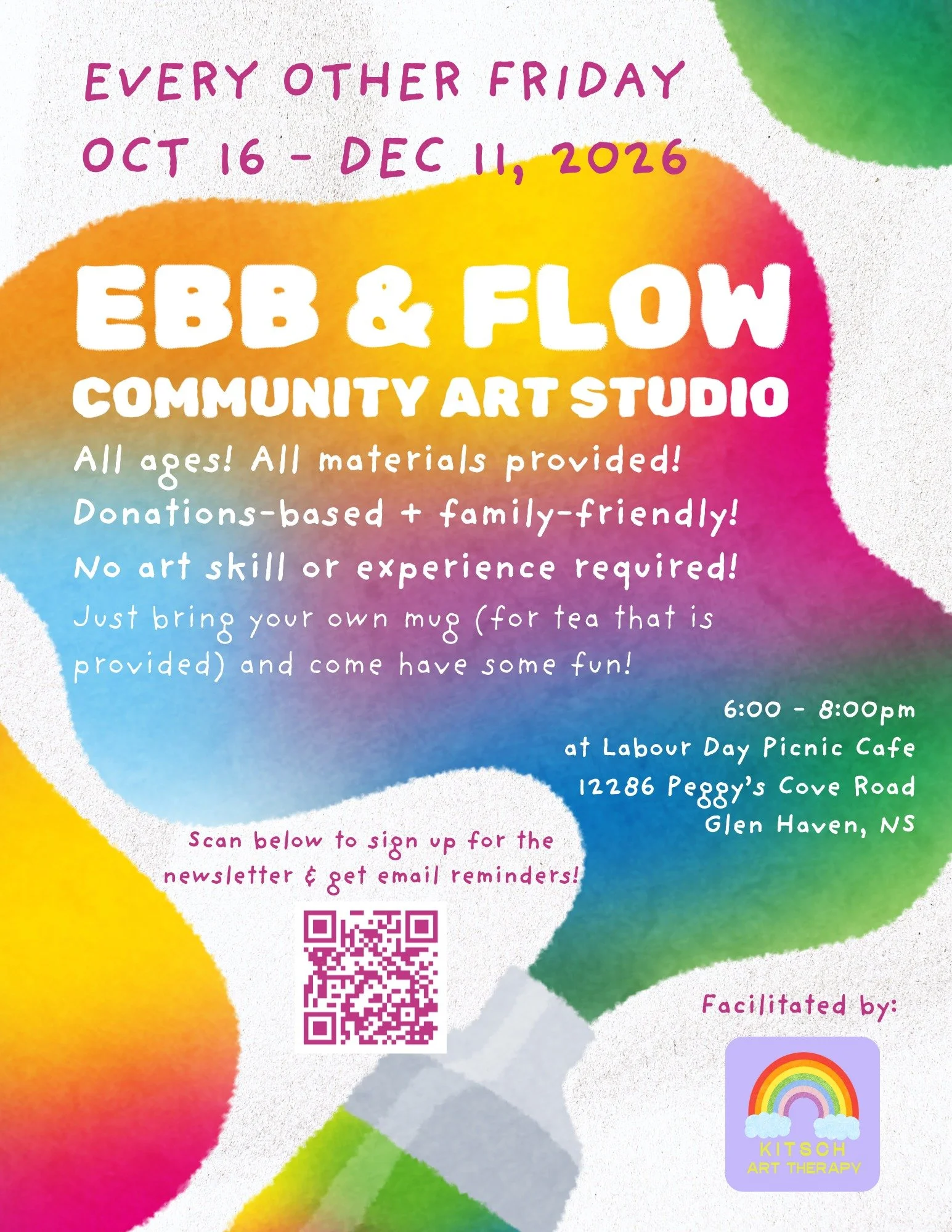 Join us for fun art hangs at the Ebb &amp; Flow studio this fall hosted by @kitschyc at @labourdaypicnic! Find the table with the 🏳️&zwj;🌈 Pride flag and let's make art together.  We'll be there every session! Big thanks to Chelsea Kitsch (they/the