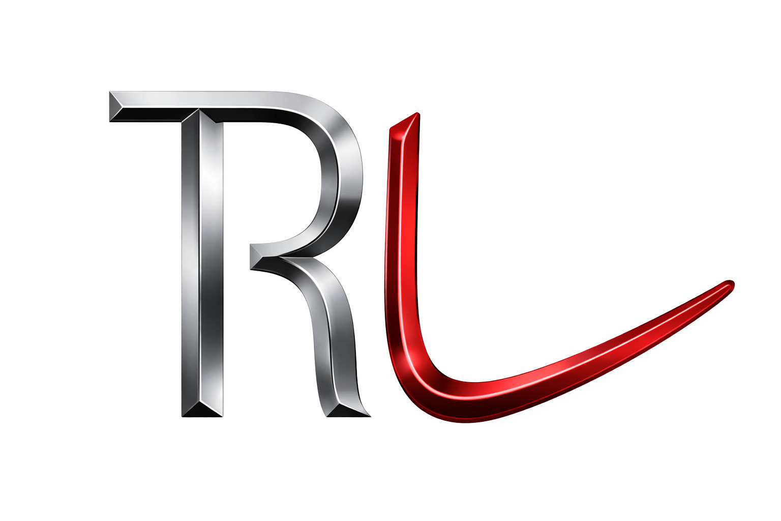 Stylized silver and red 3D letters forming the text 'RL'.