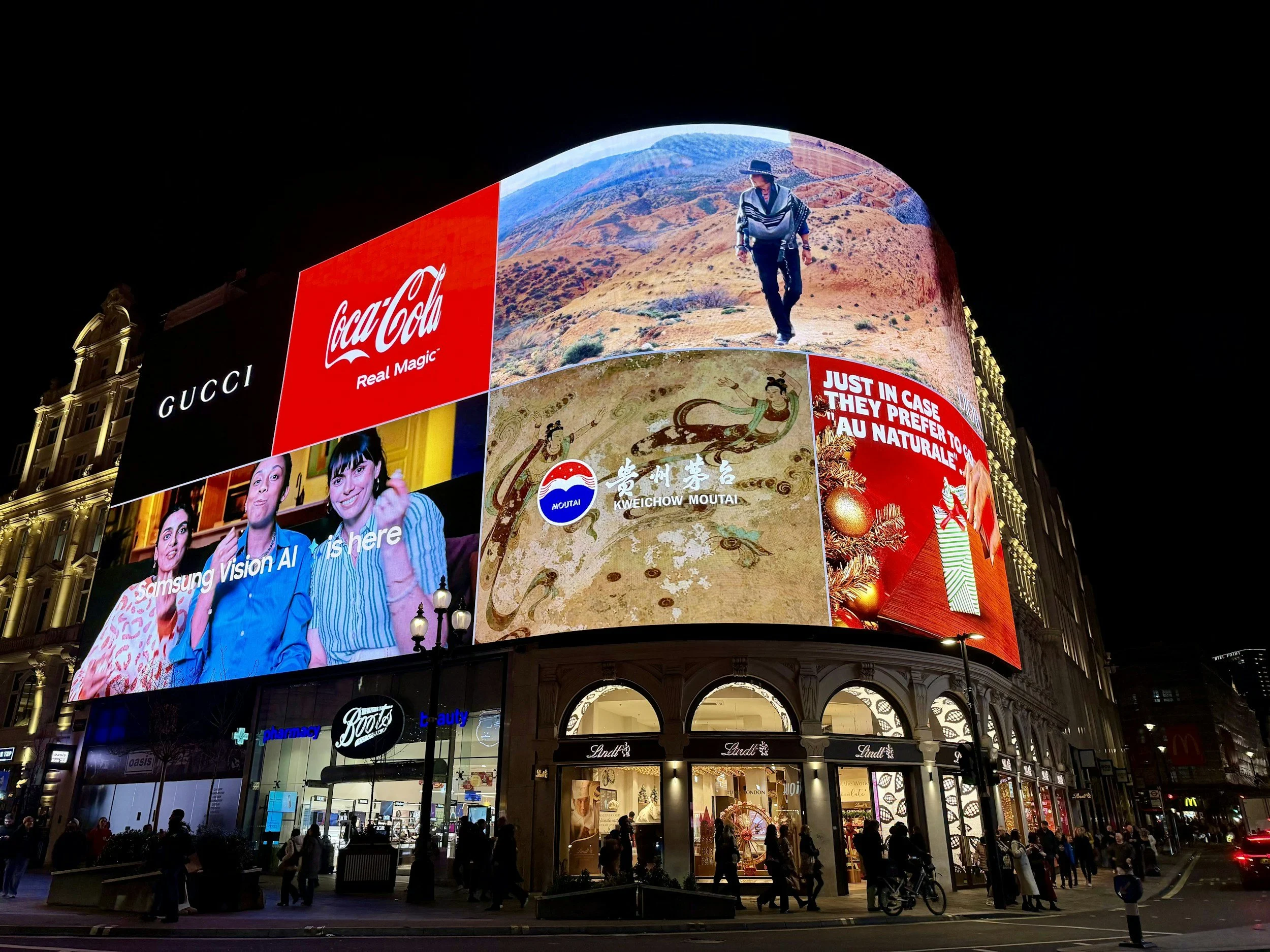 Gooool Entertainment works with brands like Gucci, Coca-Cola, Samsung, and others, with storefronts beneath.