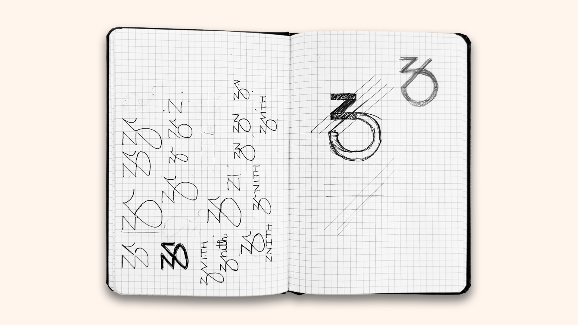 Znith bold logo and wordmark in design sketchbook