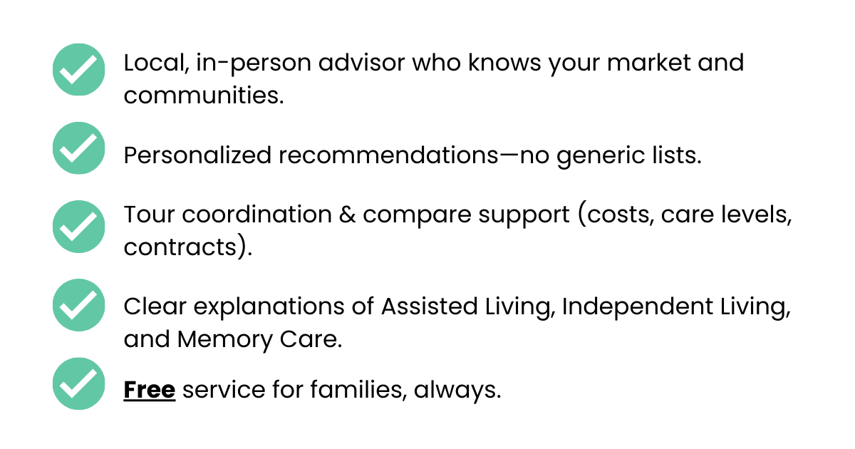 Checklist with five items, each marked with a green check mark. The items include a phone, an envelope, a chatbox, a gear, and a clipboard.