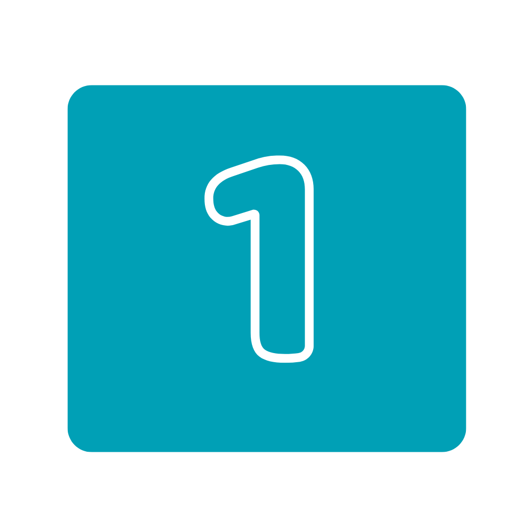 Number 1 inside a blue square button.