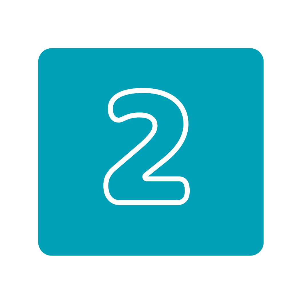 Blue square with rounded corners display with white number 2