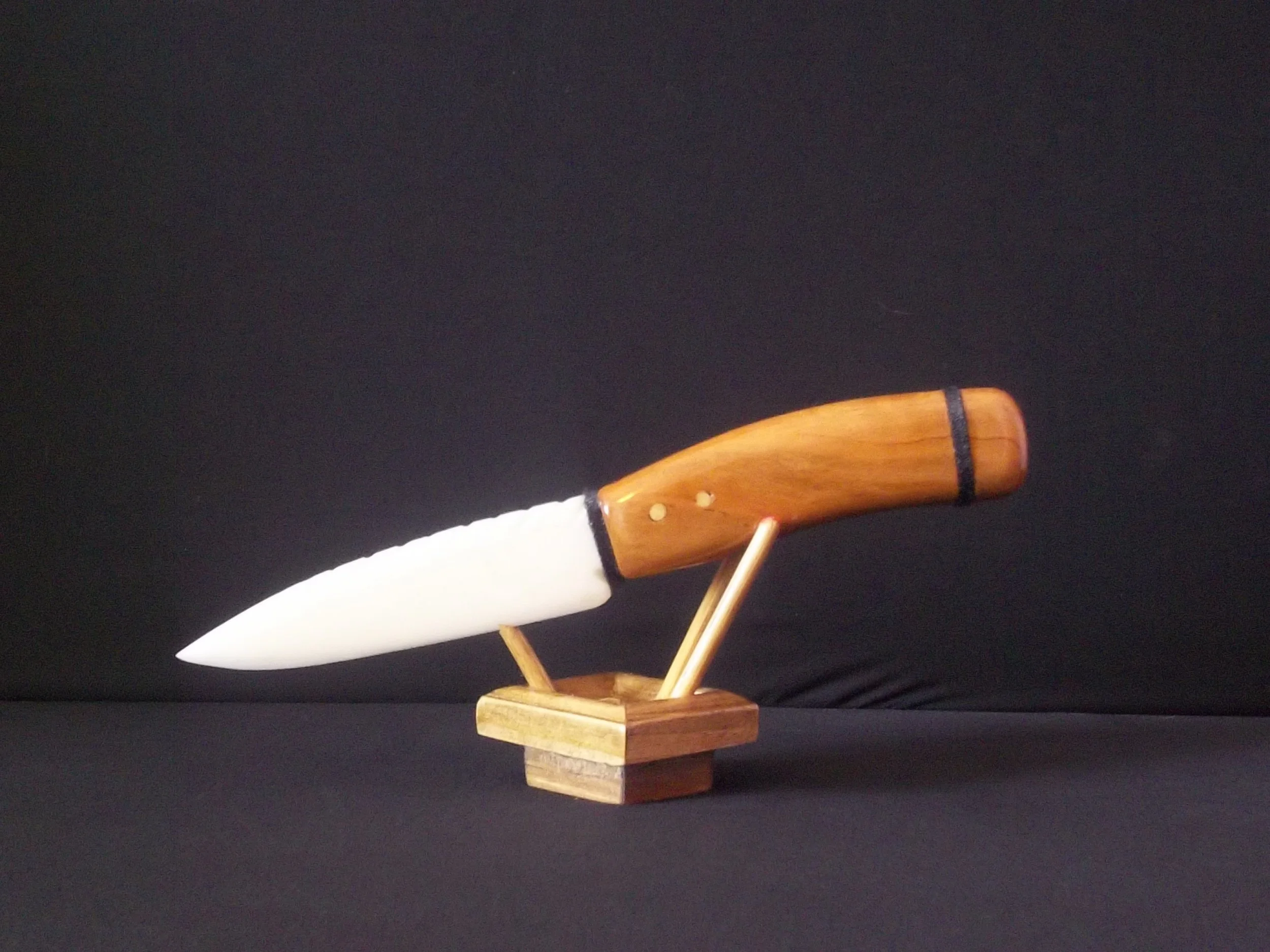Handcrafted Bone Knife With Cherry Handle & Leather Inlay