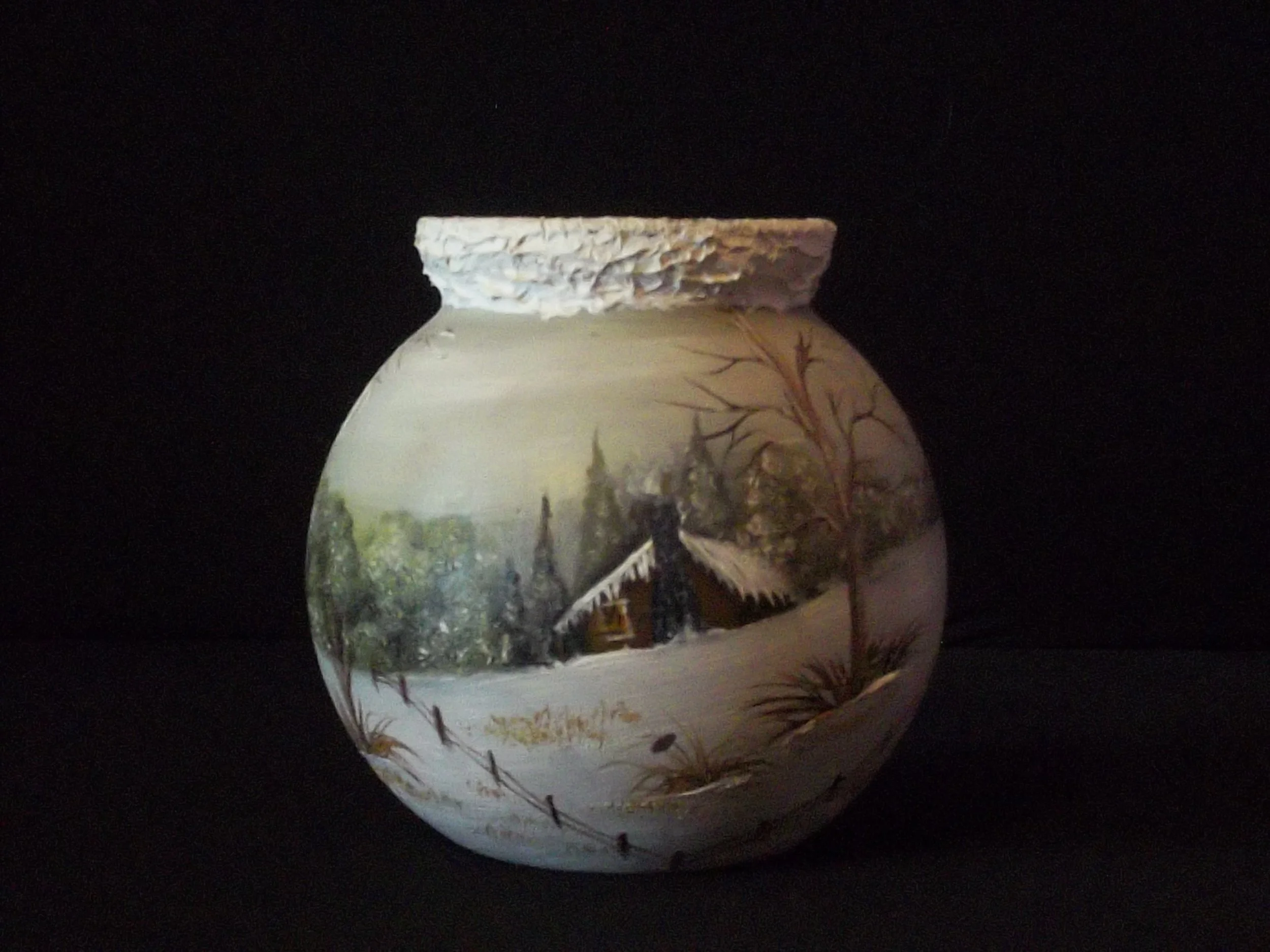 Hand Painted Tea Candle Globe Woodland Cabin Theme (Used/Vintage)