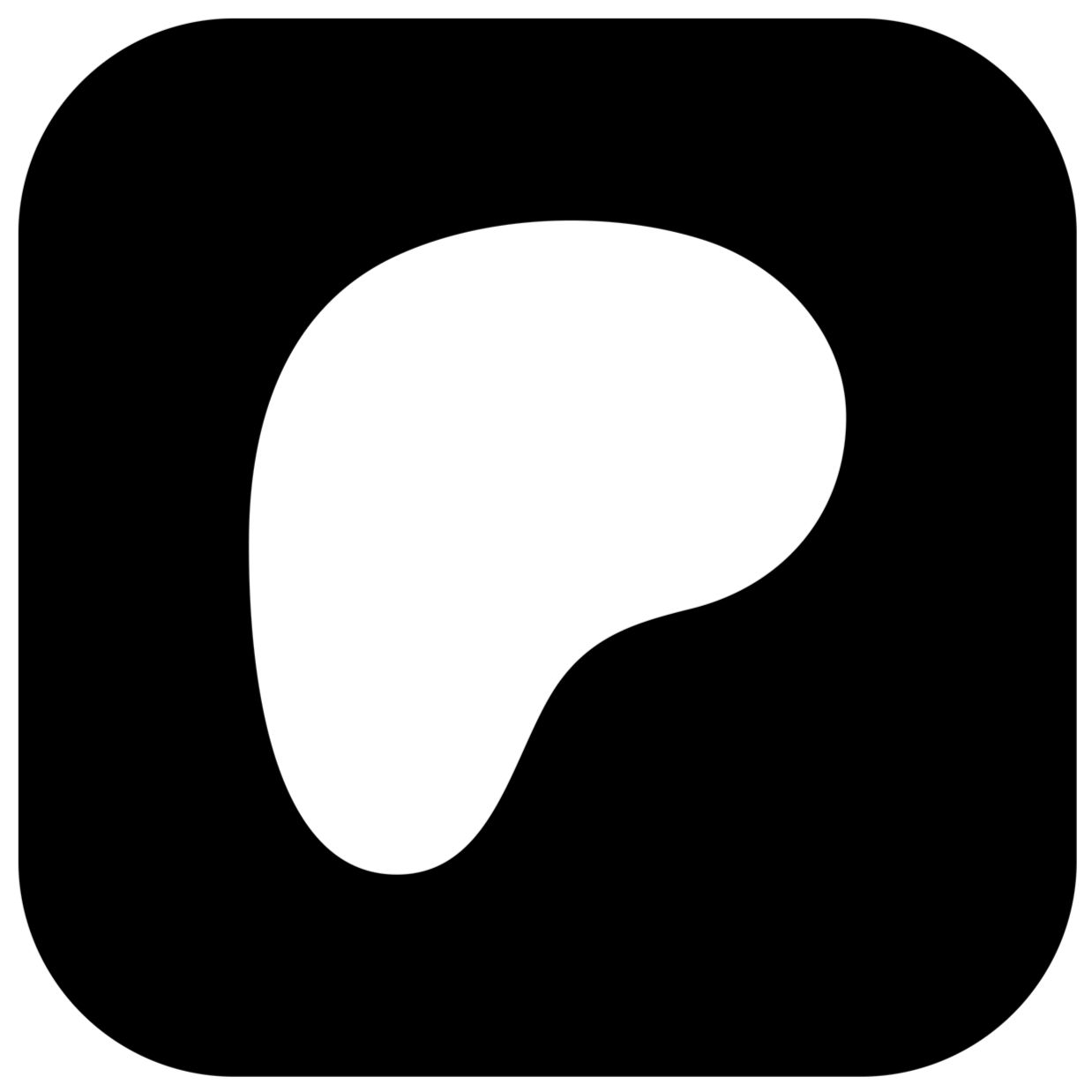 White abstract kidney-shaped blob on a black background