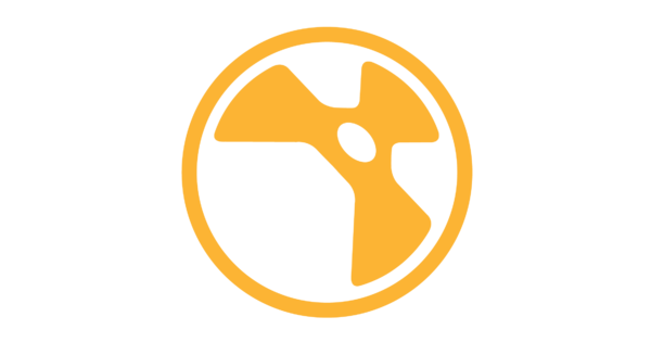Orange globe icon with simplified continents on a black background