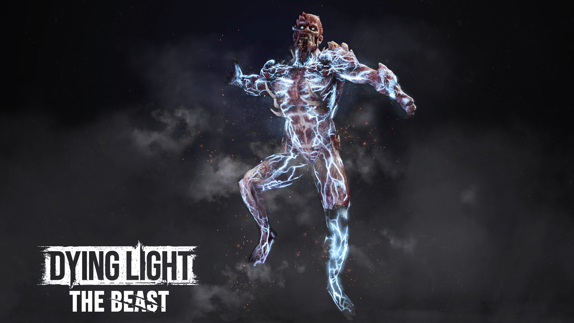 Dying Light: The Beast promotional artwork showing a glowing, lightning-covered monster against a dark smoky background