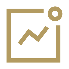 Icon of a square with a diagonal arrow and a circle at the top right corner, representing growth or analytics.