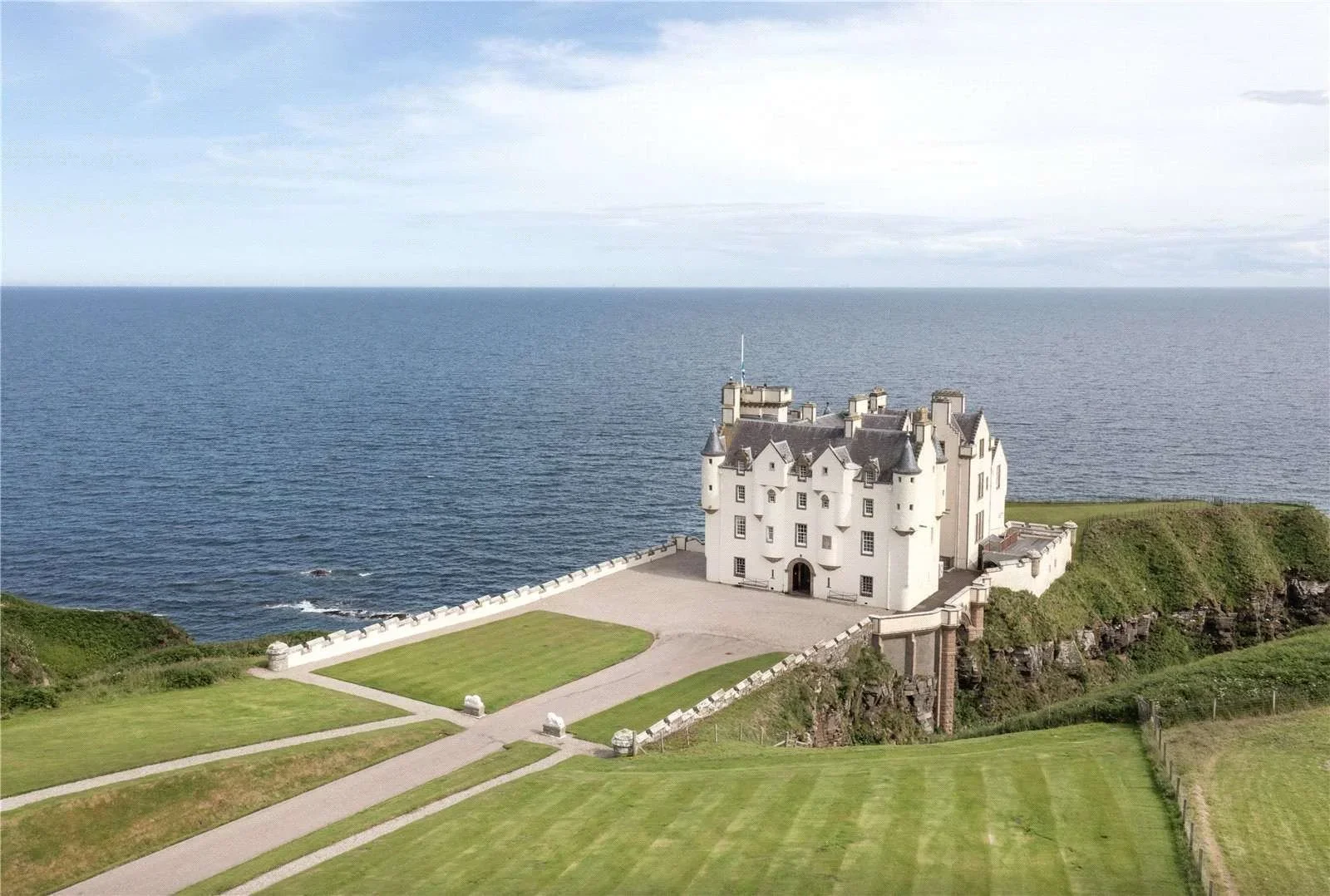 Dunbeath Castle - a 15th-century cliff-top castle, 13 bedrooms, a further 20 estate houses, 4 miles of coastline - and 28,500 acres. For sale in 2024 at an asking price roughly equivalent to 1,000 per acre.