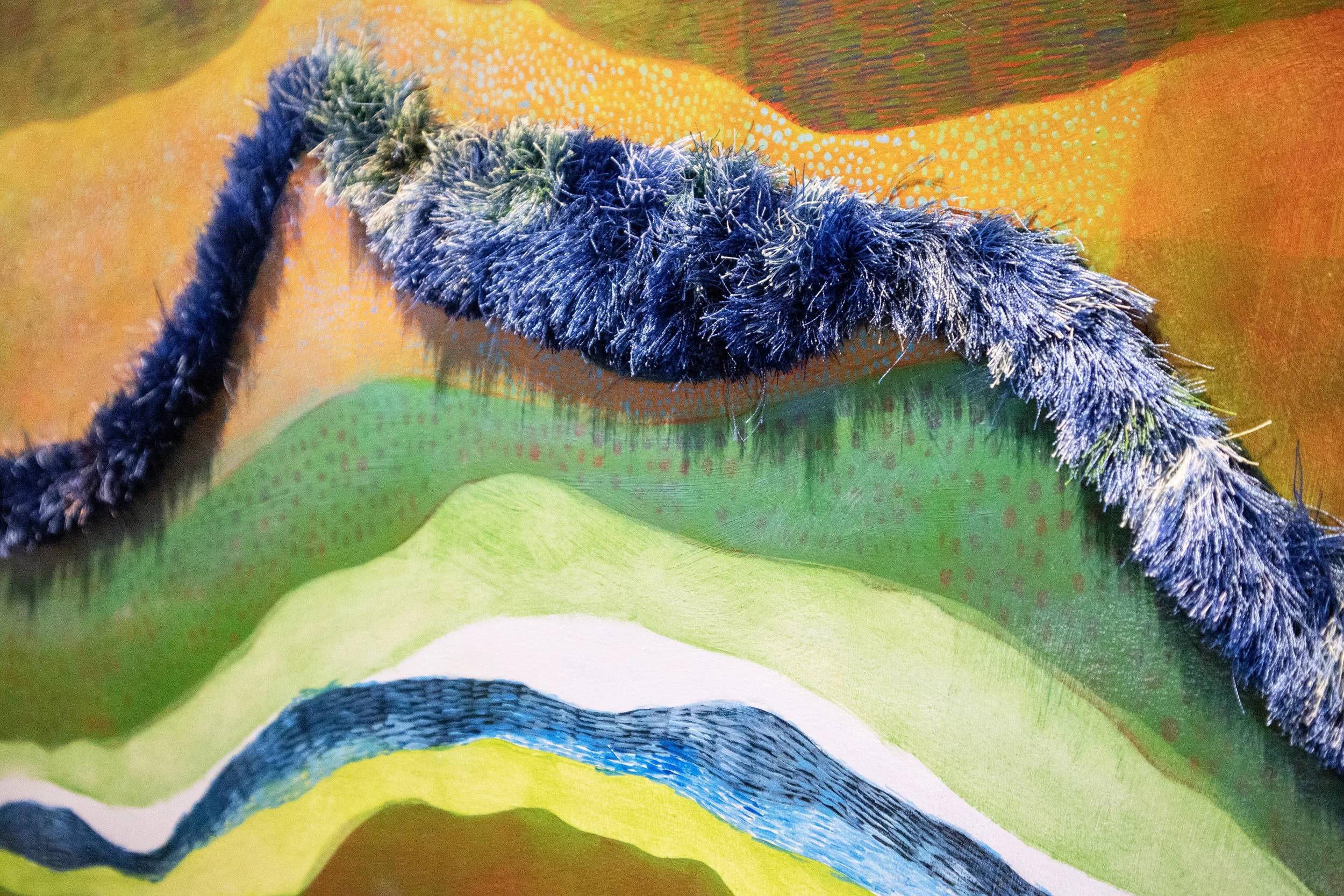 Colorado River Restoration (2) / detail / oil paint + thread / (1) 60” x 37.5”