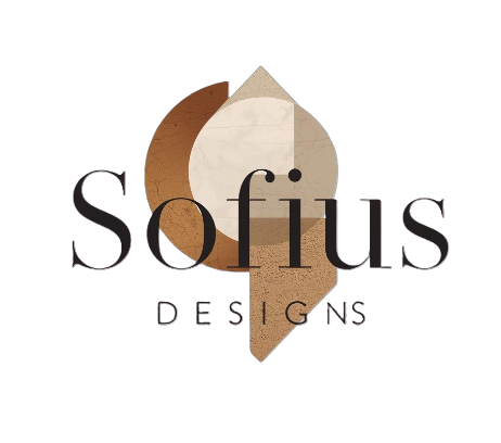 Sofitis Design logo with geometric shapes in beige and brown, and text 'Sofitis Design'.