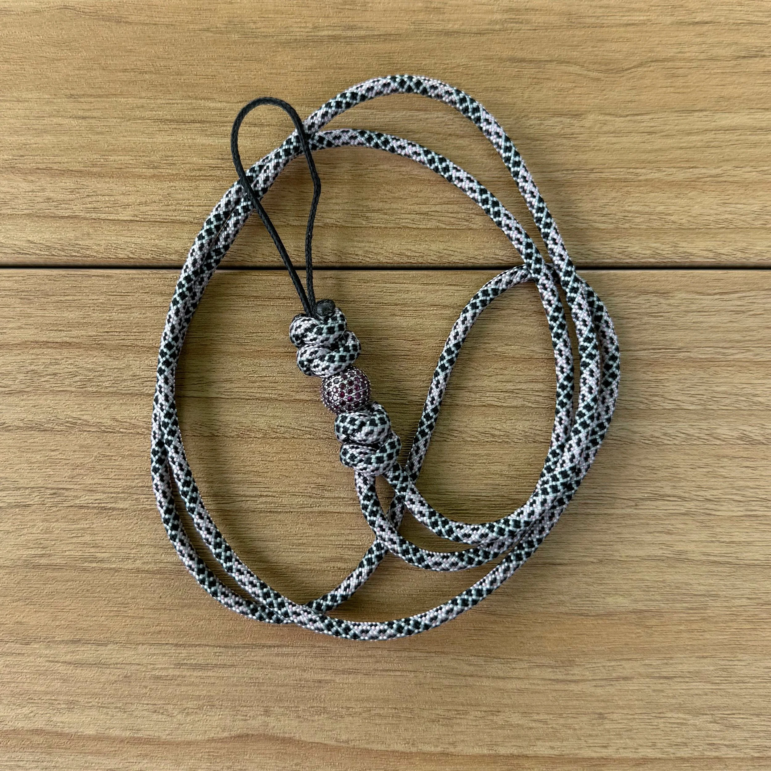 Paracord Lanyard - Silver with Red Stones Charm