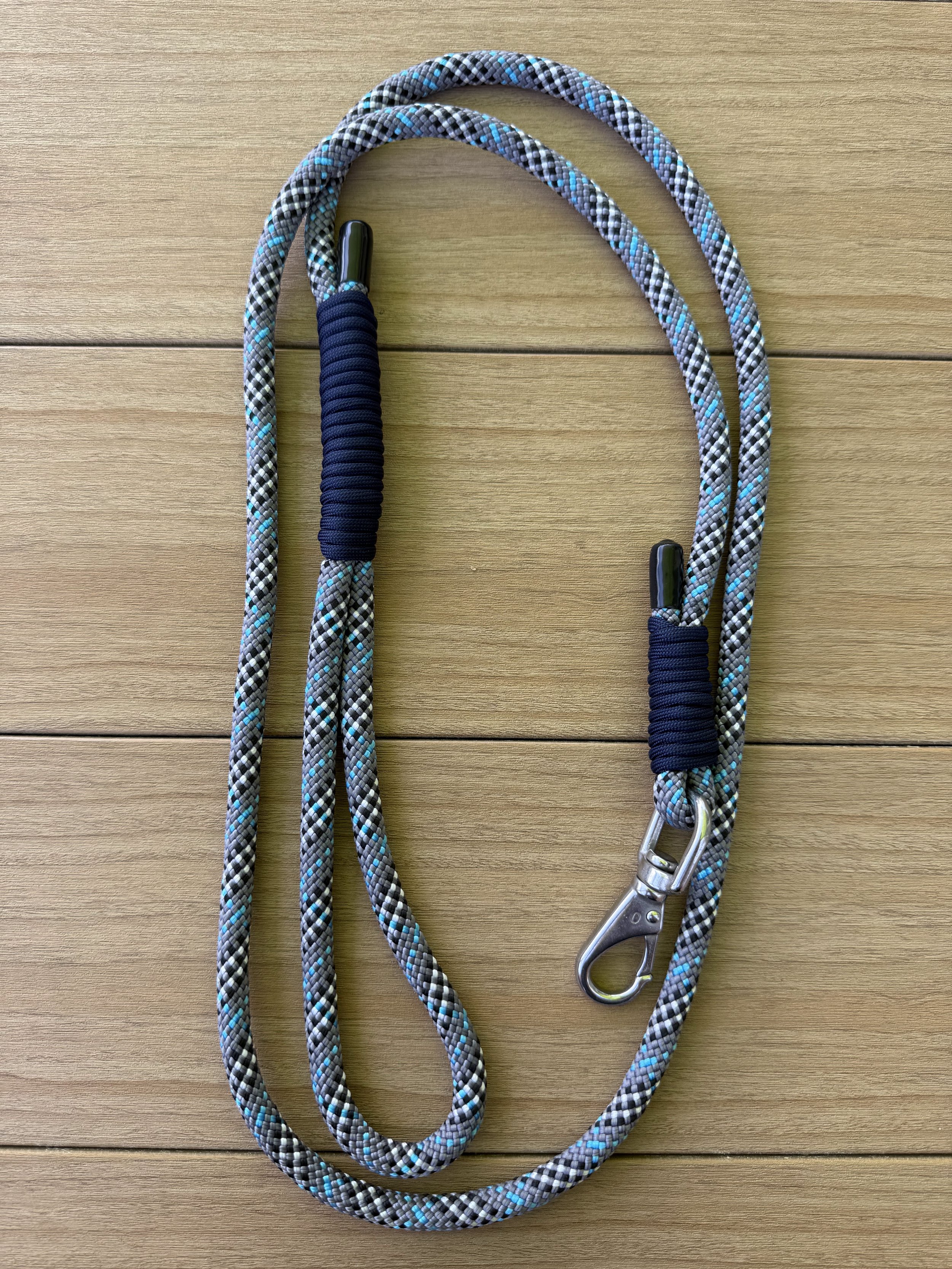 Long Snap Leash, Tartan Grey & Navy Blue