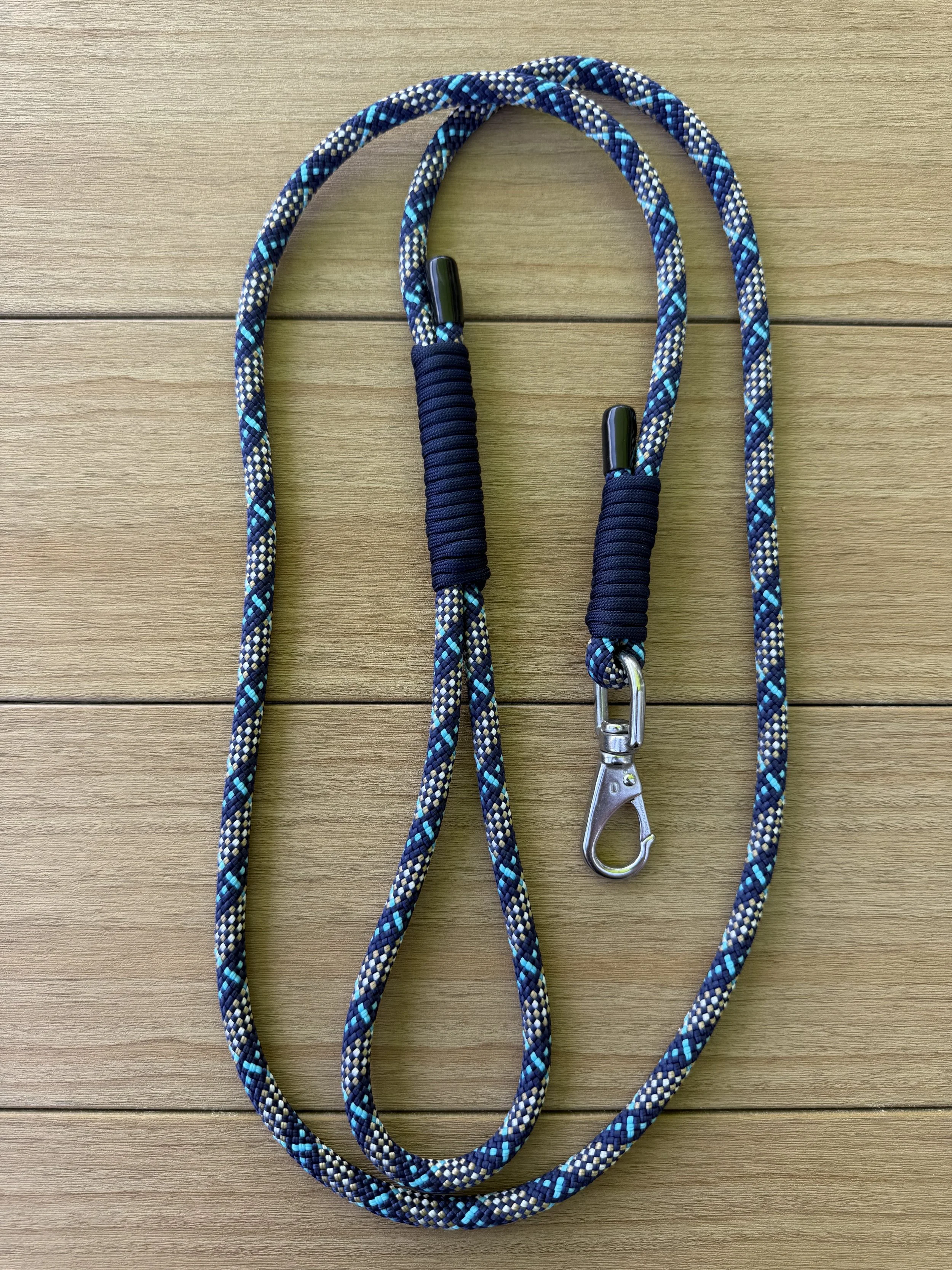 Long Snap Leash, Tartan Blue & Navy Blue