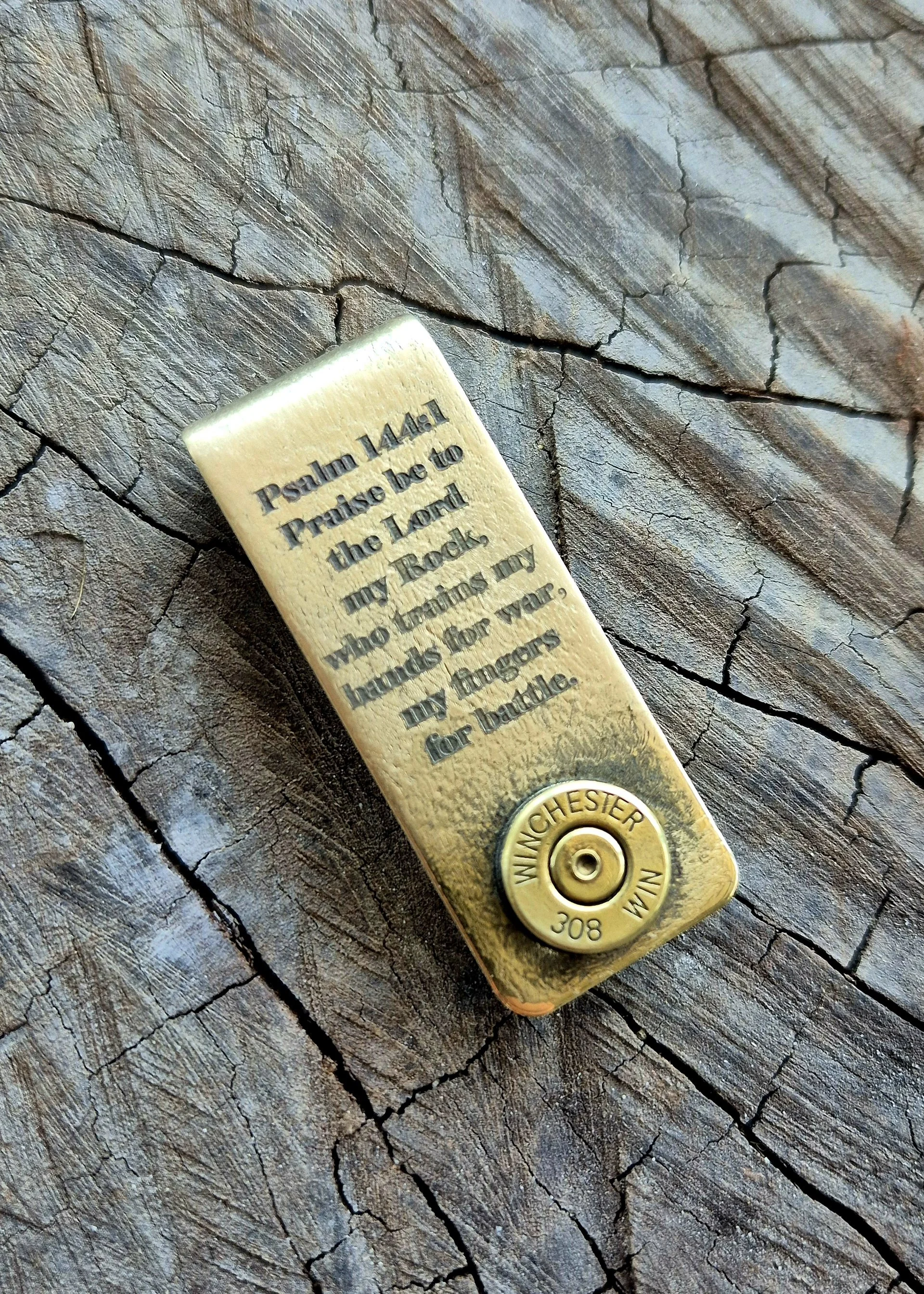 BATTLE WORN 308 TAG WITH PSALM 144:1