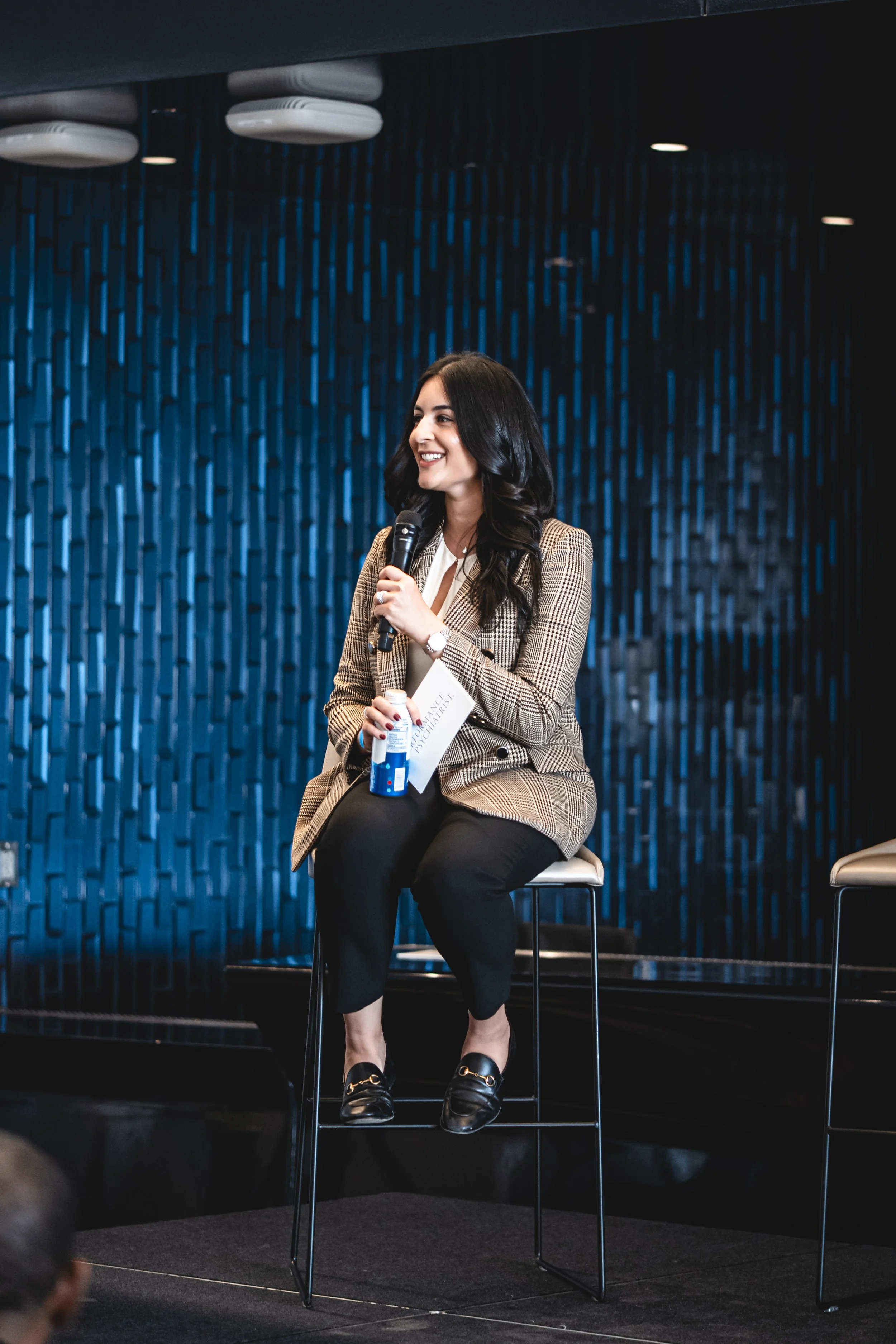 Dr. Brook Choulet speaking at the Los Angeles Rams' Raise Awareness for Mental Health Game pre-game panel in Los Angeles, CA at YouTube Theater.