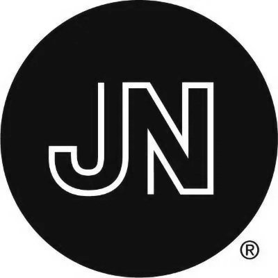 Black circle background with white uppercase letters 'J N' in the center.