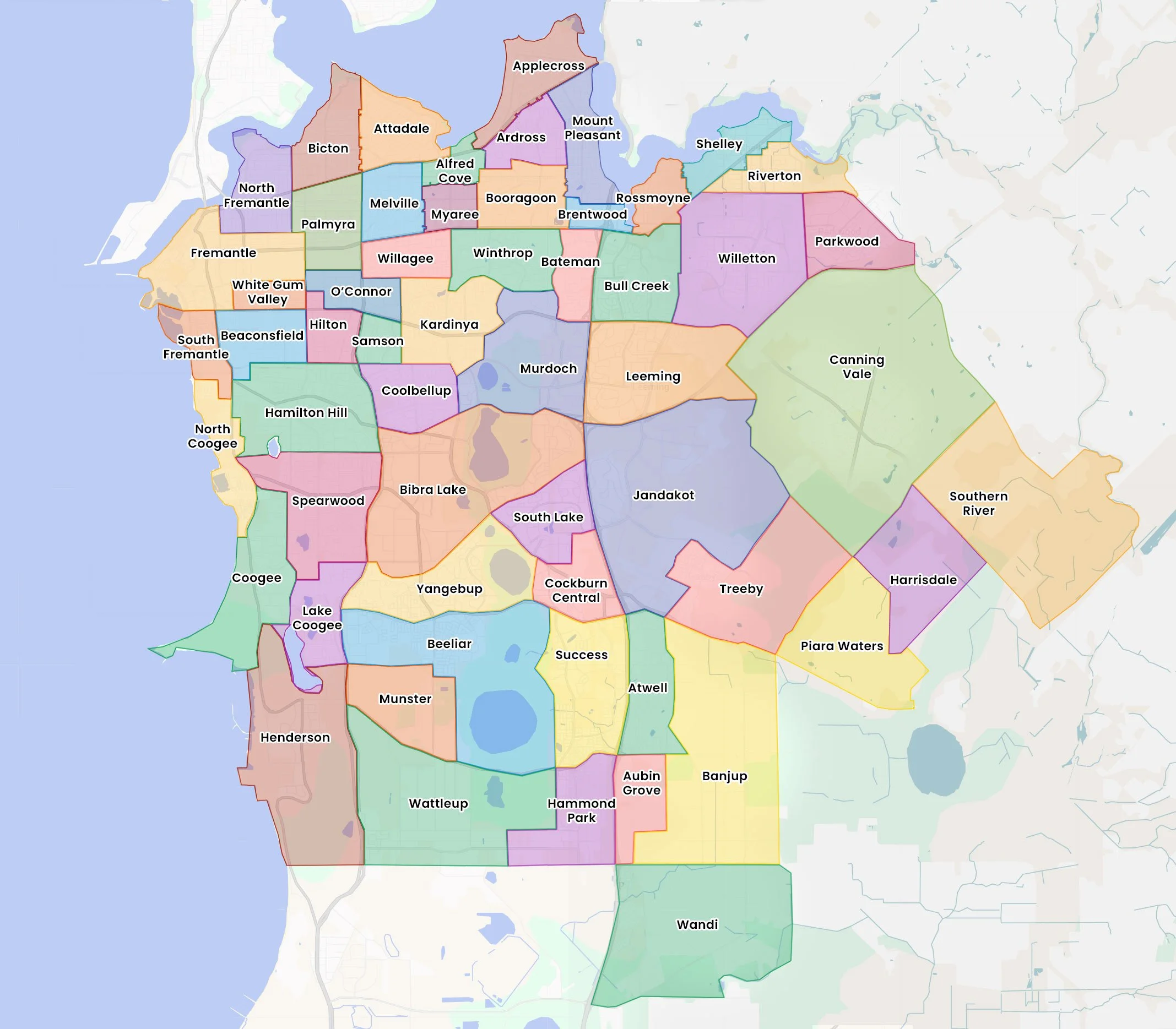 Map of Seattle, Washington, showing neighborhoods such as Ballard, Capitol Hill, South Lake Union, and West Seattle, with different colors representing different areas.